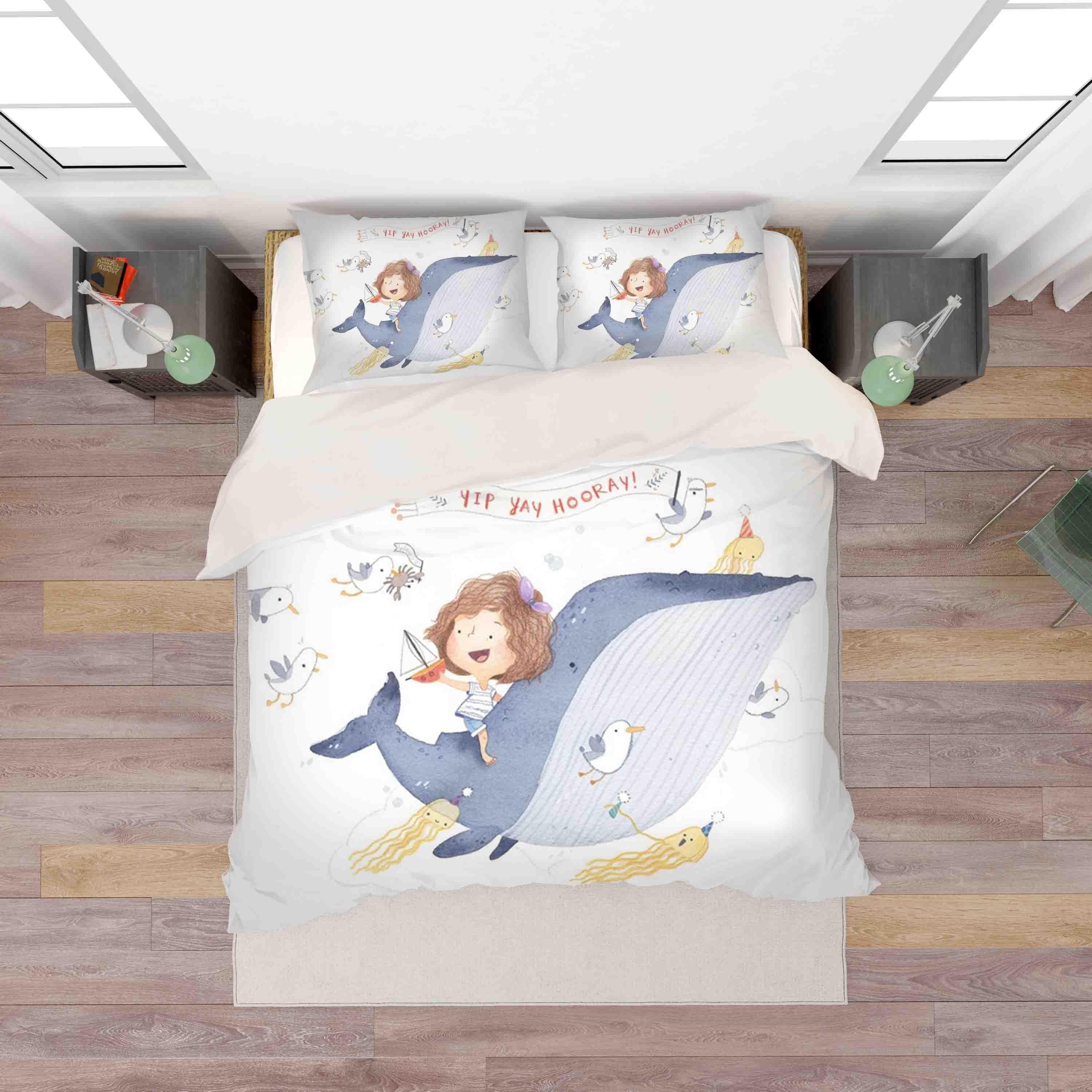 3D Cartoon Shark Girl Sailboat Jellyfish Quilt Cover Set Bedding Set Duvet Cover Pillowcases SF054- Jess Art Decoration
