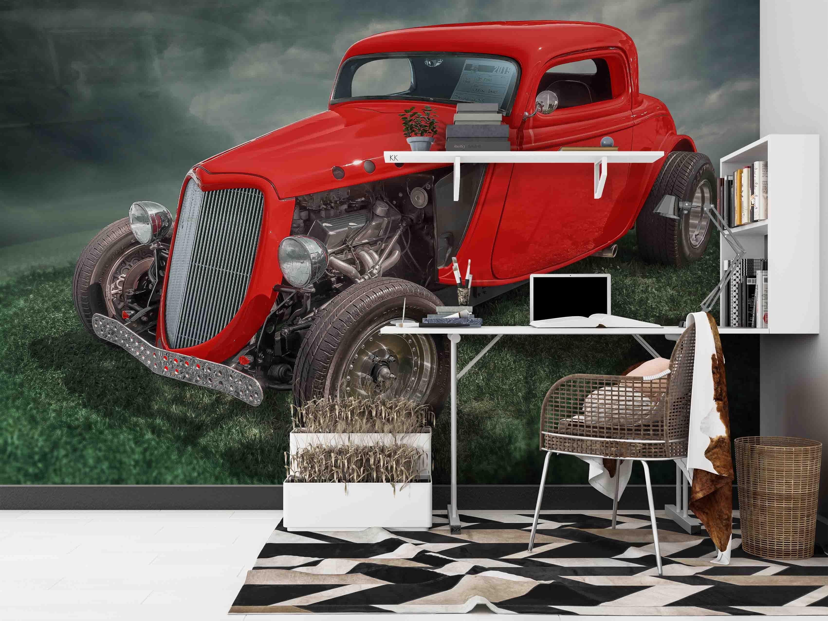 3D American Classic Chevrolet Red Car Auto Show Wall Mural Wallpaper GD 3225- Jess Art Decoration