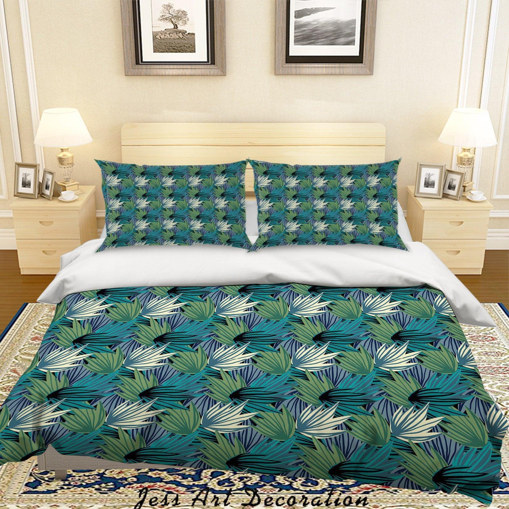 3D Tropical Green Leaves Quilt Cover Set Bedding Set Duvet Cover Pillowcases A051 LQH- Jess Art Decoration