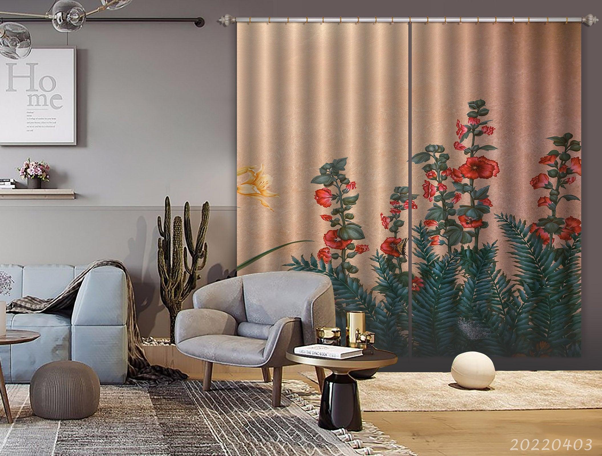 3D Vintage Botanical Red Floral Curtains and Drapes GD 3315- Jess Art Decoration