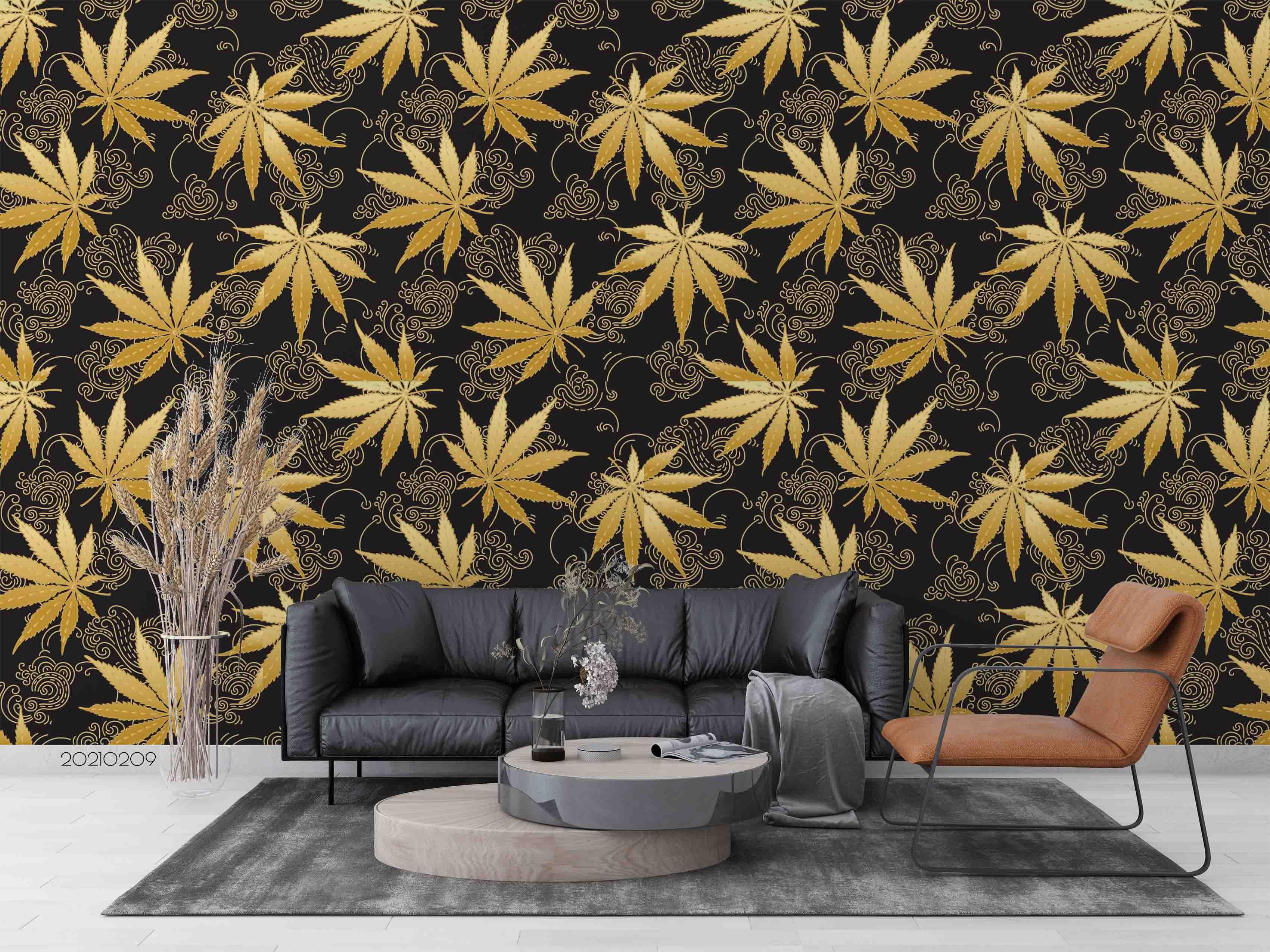 3D Hand Drawn Golden Maple Leaf Wall Mural Wallpaper LQH 53- Jess Art Decoration