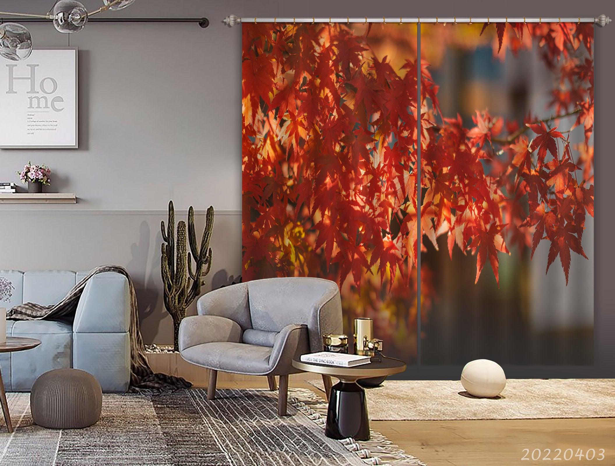 3D Autumn Red Maple Leaf Scenery Curtains and Drapes GD 3399- Jess Art Decoration