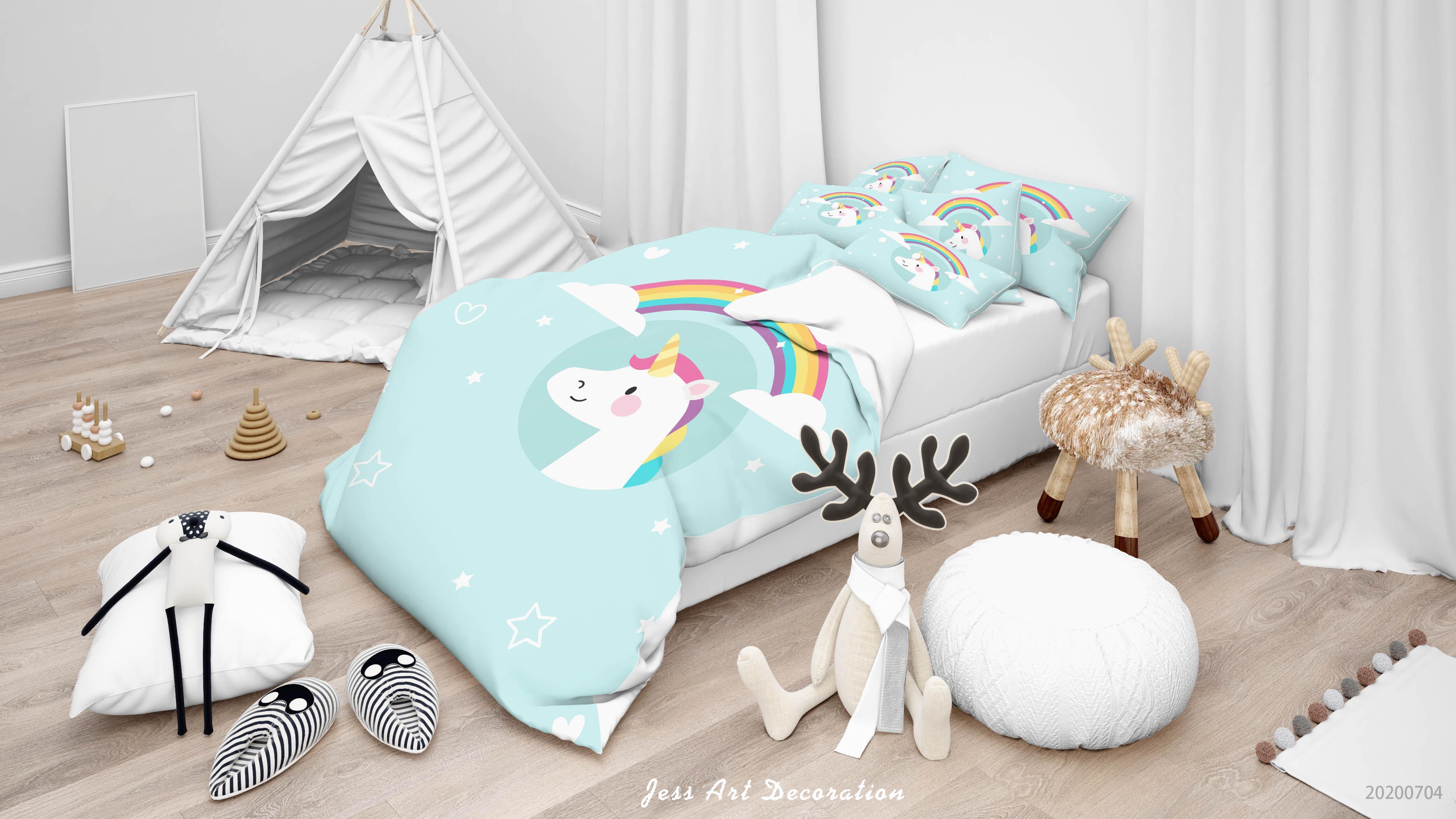 3D Blue Unicorn Rainbow Quilt Cover Set Bedding Set Duvet Cover Pillowcases SF121- Jess Art Decoration