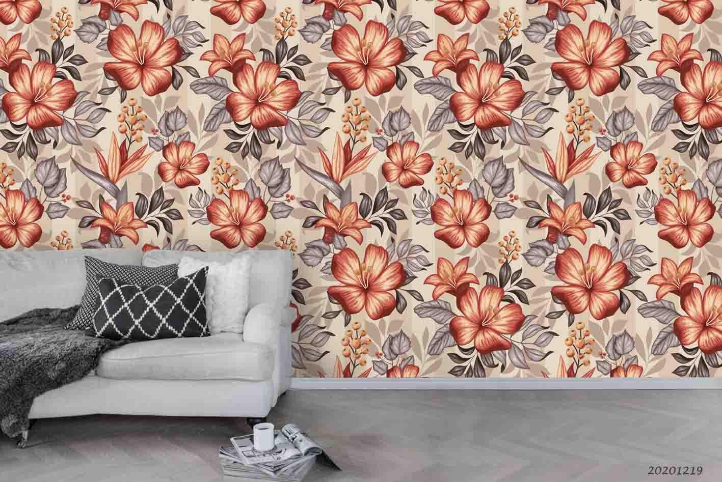 3D Hand Drawn Red Floral Wall Mural Wallpaper LQH 99- Jess Art Decoration