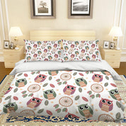 3D Cartoon Owl Leaves Green Quilt Cover Set Bedding Set Pillowcases 72- Jess Art Decoration