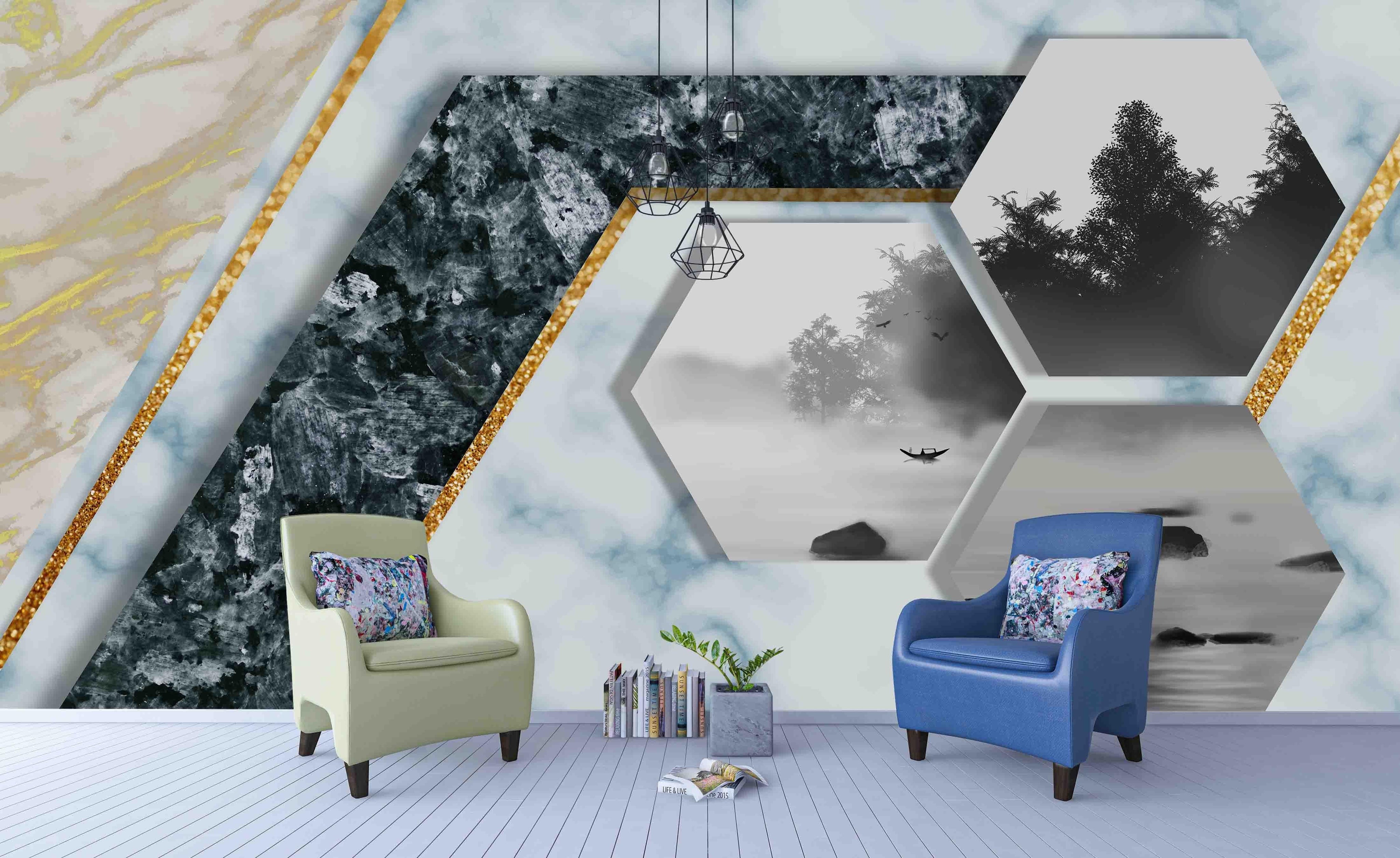 3D Marble Hexagon Landscape Wall Mural Wallpaper 19- Jess Art Decoration