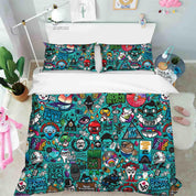 3D Green Cartoon Illustration Art Doodle Quilt Cover Set Bedding Set Duvet Cover Pillowcases 93- Jess Art Decoration