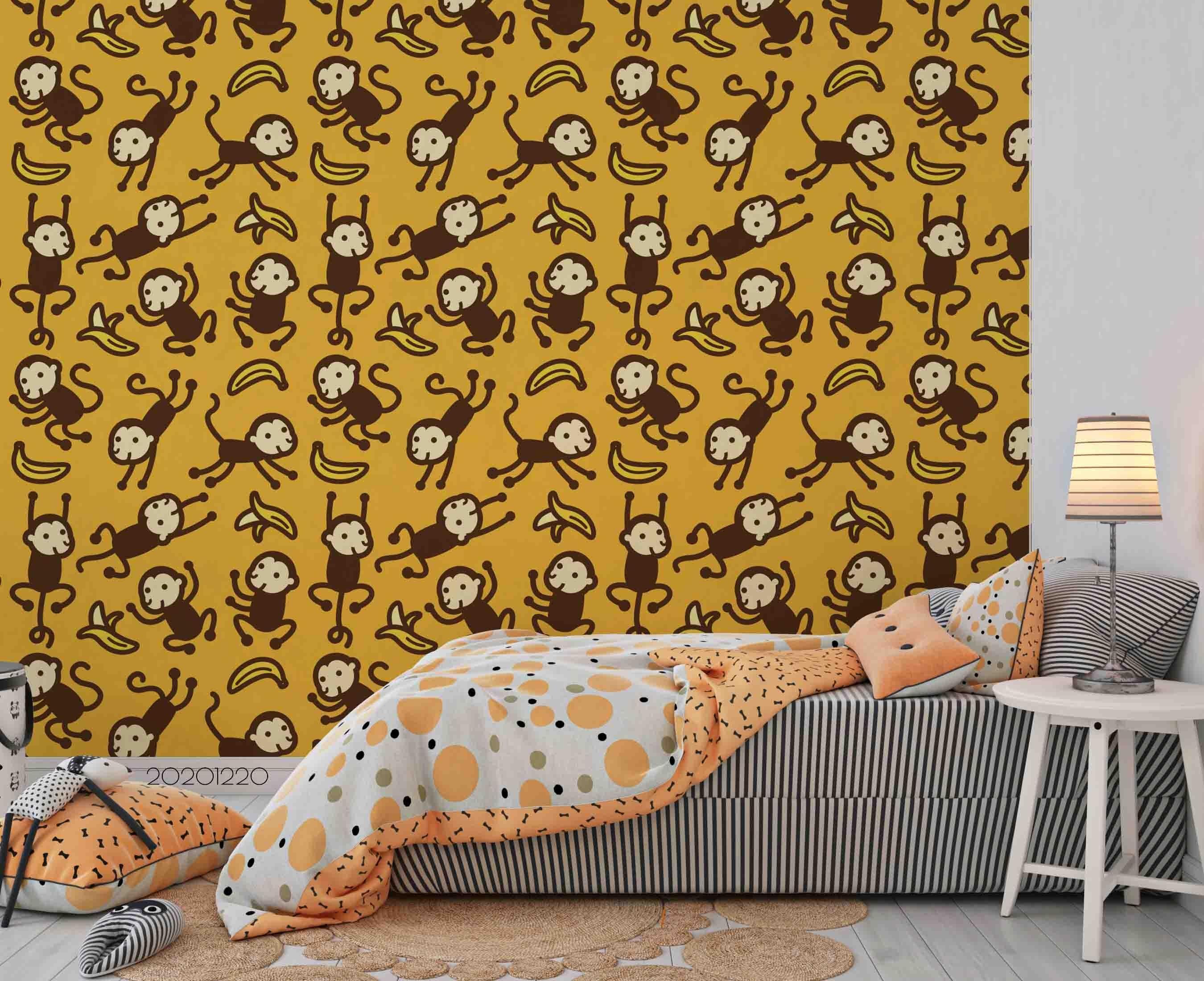 3D Hand Drawn Animal Monkey Yellow Wall Mural Wallpaper LQH 132- Jess Art Decoration