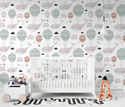 3D Cartoon Hot Air Balloon Dolphin Rainbow Wall Mural Wallpaper LQH 56- Jess Art Decoration