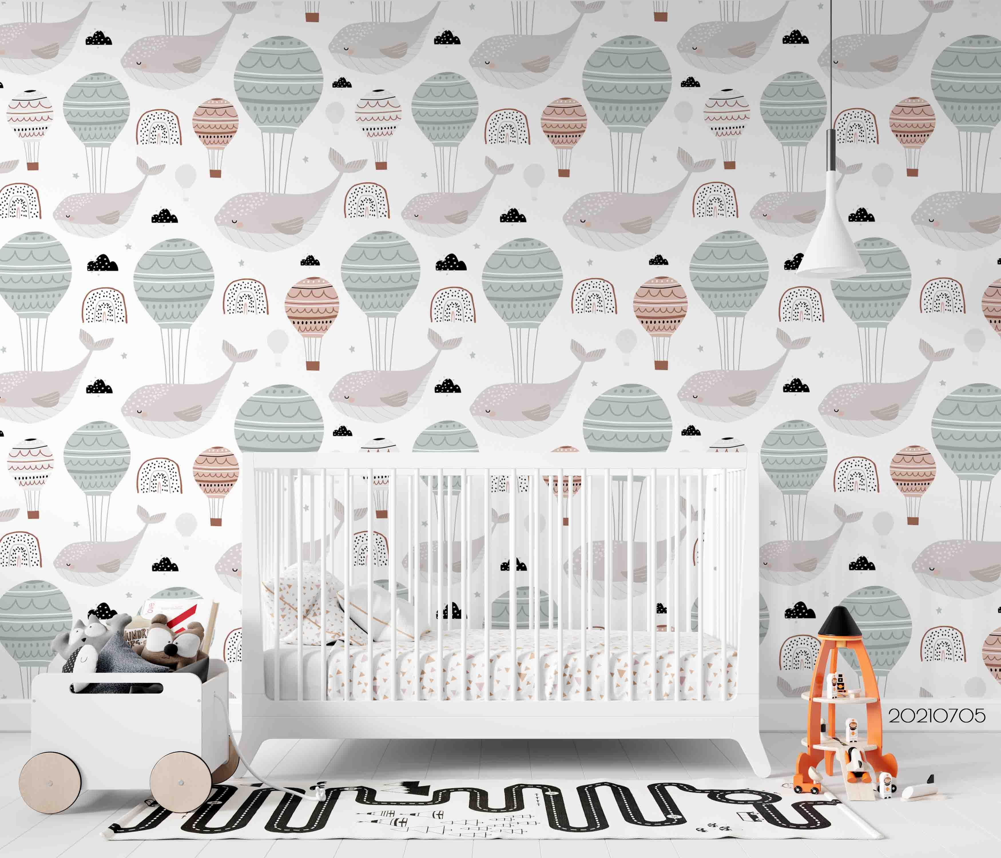 3D Cartoon Hot Air Balloon Dolphin Rainbow Wall Mural Wallpaper LQH 56- Jess Art Decoration