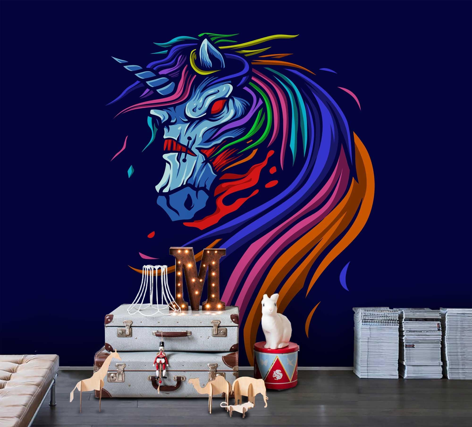 3D Abstract Colorful Unicorn Wall Mural Wallpaper 17 LQH- Jess Art Decoration