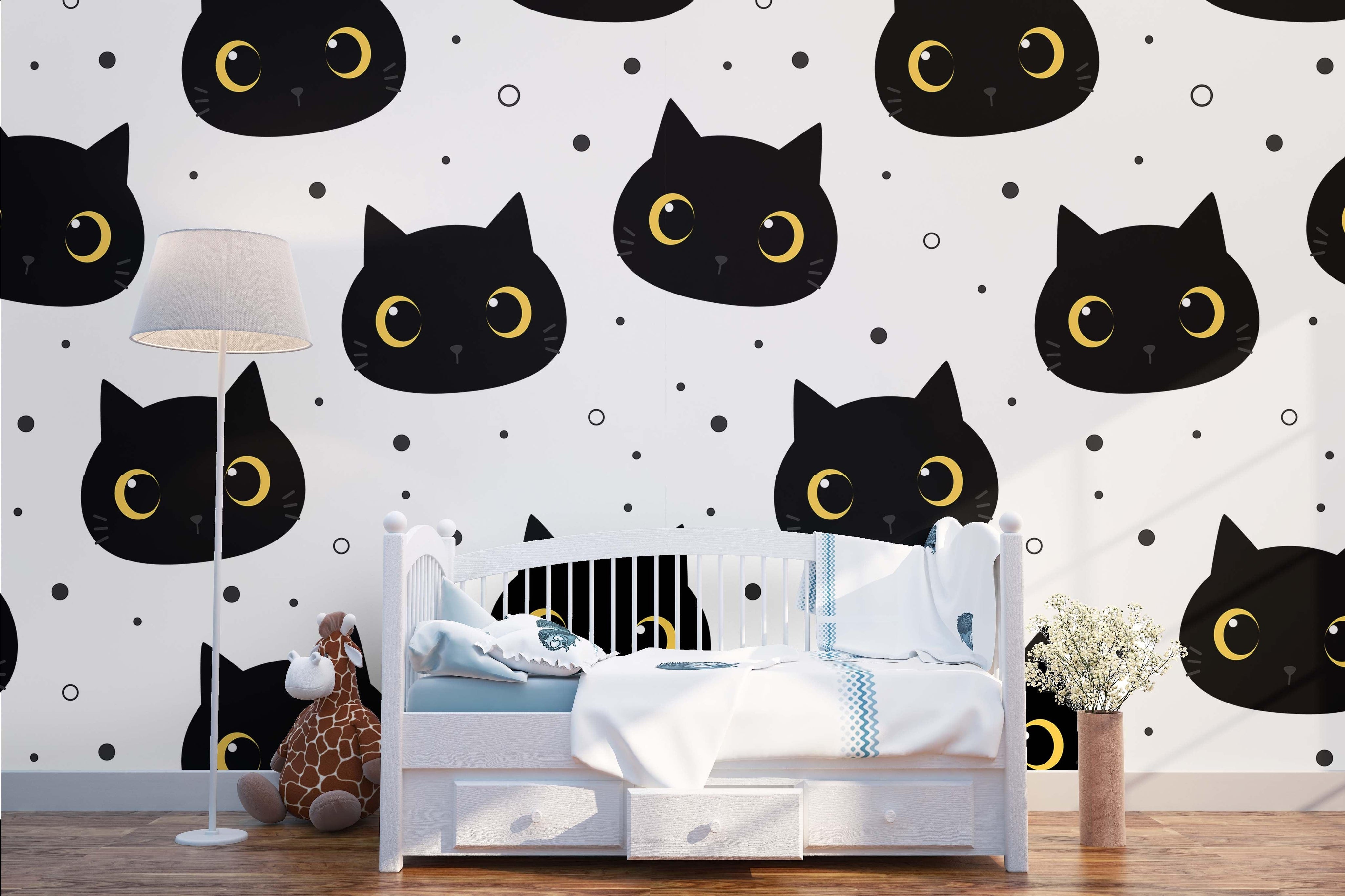 3D Black Cat Face Pattern Wall Mural Wallpaper 40- Jess Art Decoration