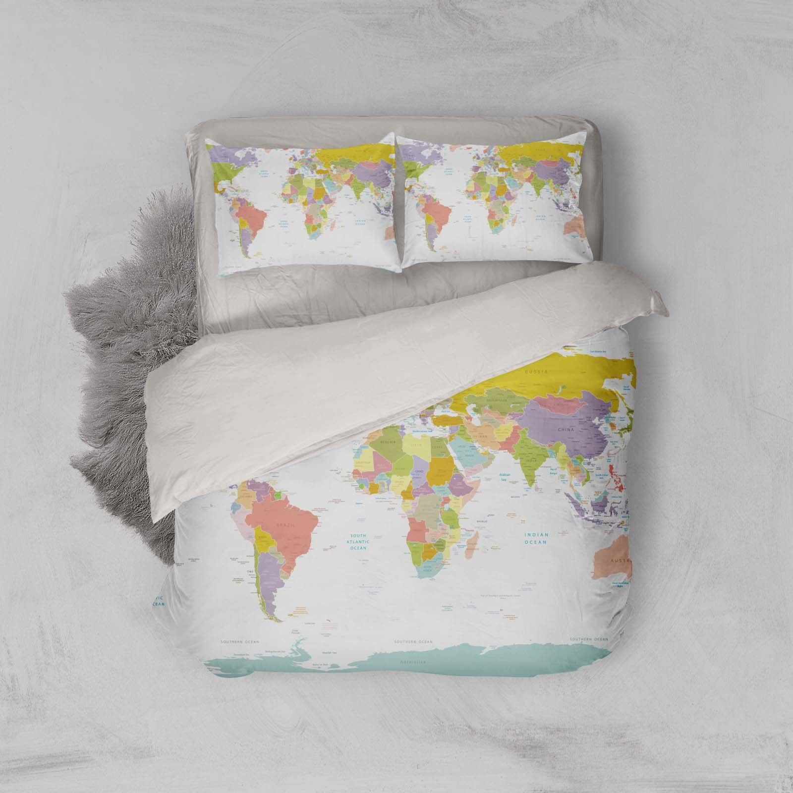 3D World Map Quilt Cover Set Bedding Set Pillowcases 05- Jess Art Decoration