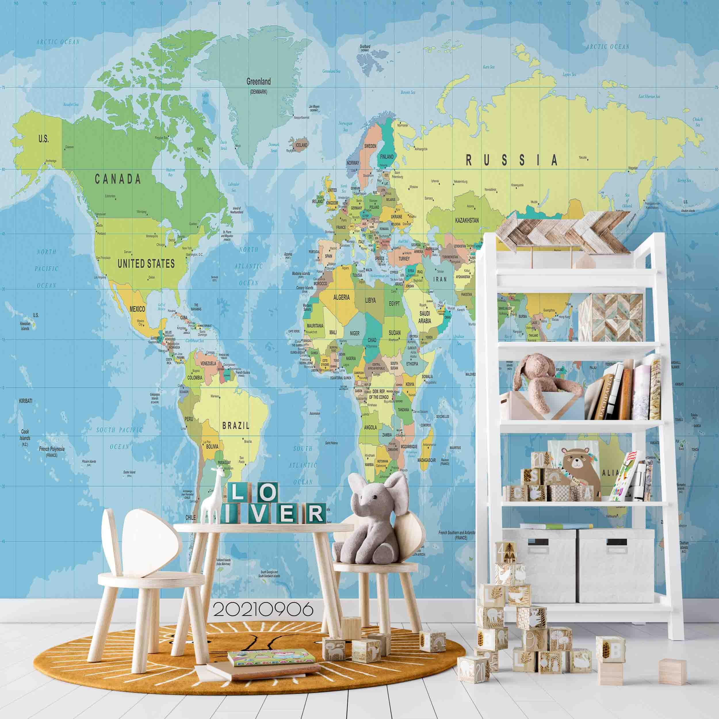 3D Blue World Map Wall Mural Wallpaper LQH 552- Jess Art Decoration