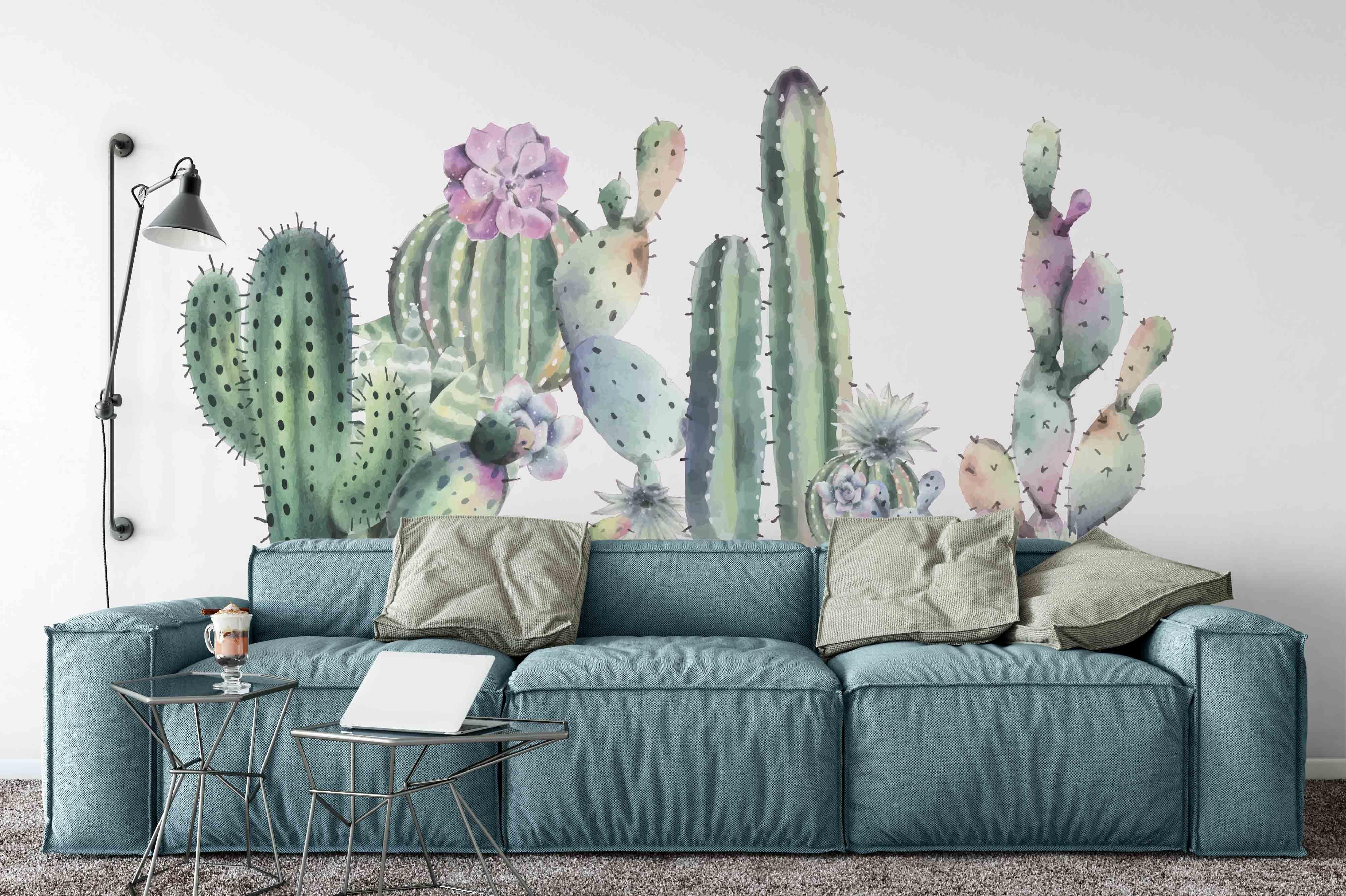 3D Hand Drawn Cactus Floral Wall Mural Wallpaper LQH 111- Jess Art Decoration