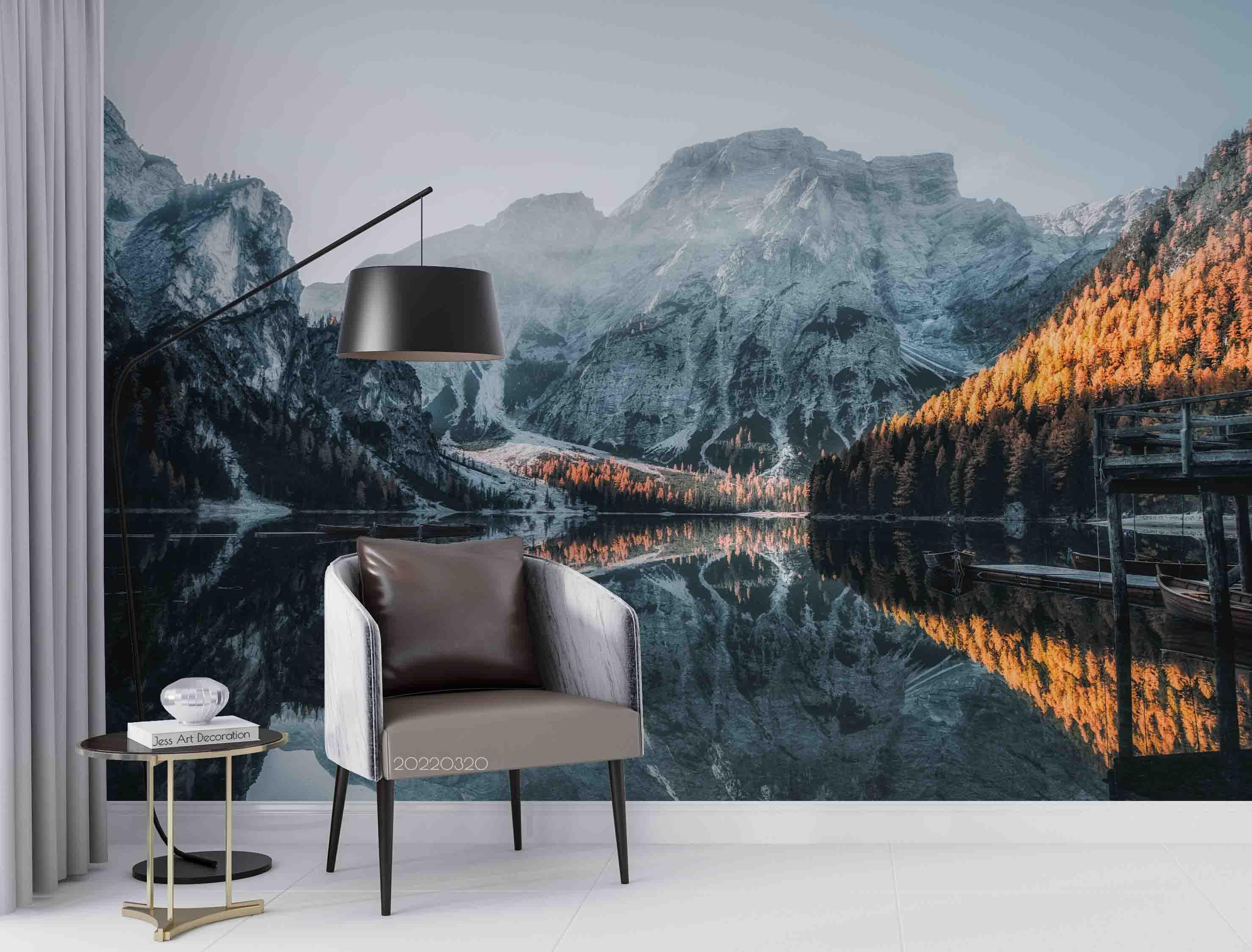 3D Golden Woods River Mountain Landscape Wall Mural Wallpaper GD 3743- Jess Art Decoration