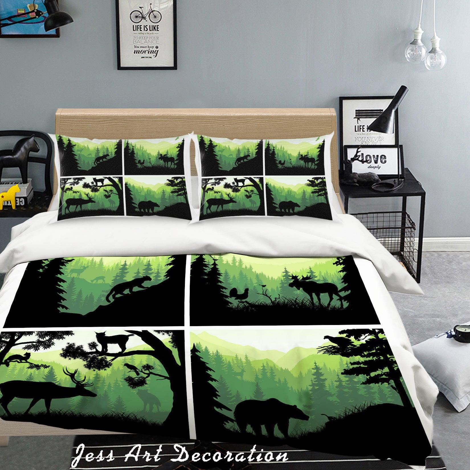 3D Green Mountains Forest Animal Elk Quilt Cover Set Bedding Set Pillowcases 71- Jess Art Decoration