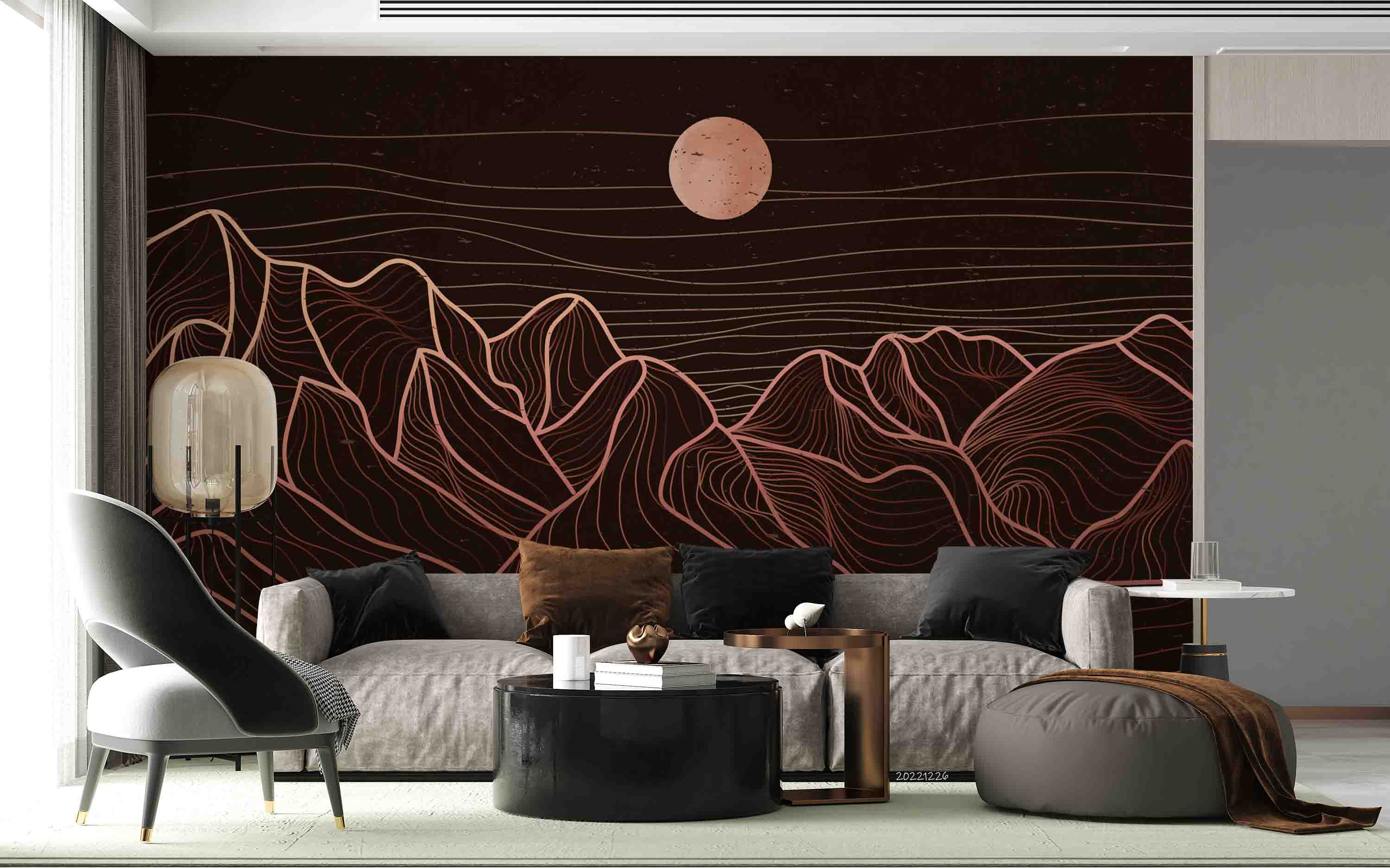 3D Modern Abstract Golden Line Art Mountain Sun Wall Mural Wallpaper GD 1974- Jess Art Decoration