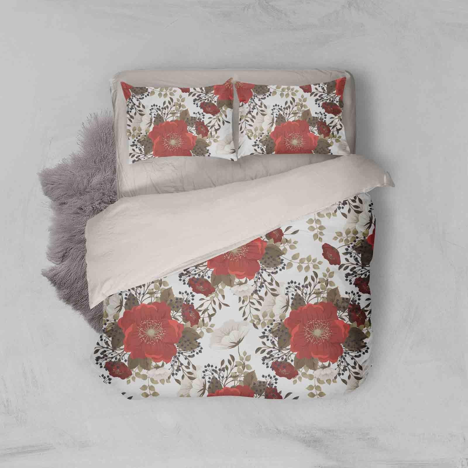3D White Red Floral Quilt Cover Set Bedding Set Pillowcases 49- Jess Art Decoration