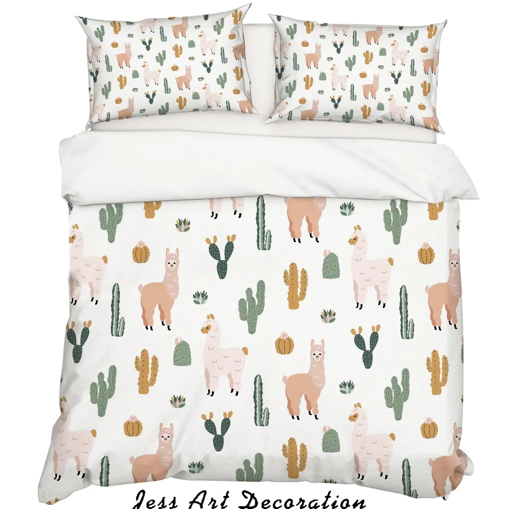 3D Cartoon Alpaca Cactus Quilt Cover Set Bedding Set Pillowcases 141- Jess Art Decoration