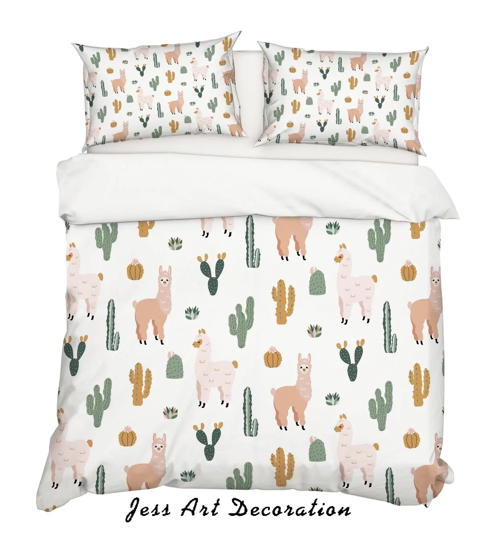 3D Cartoon Alpaca Cactus Quilt Cover Set Bedding Set Pillowcases 141- Jess Art Decoration