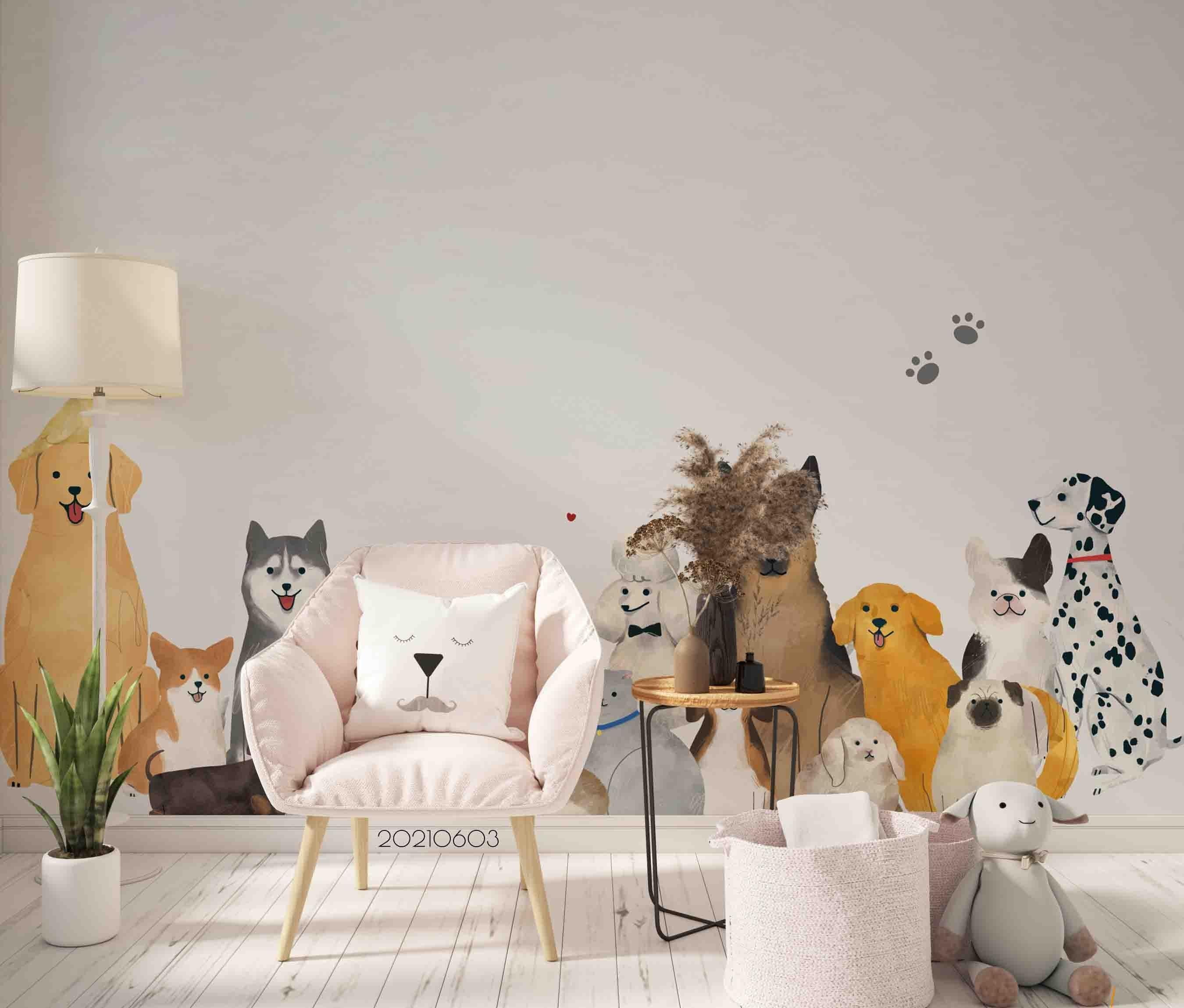 3D  Animal Cartoon Cute Watercolor Wall Mural Wallpaper SWW557- Jess Art Decoration
