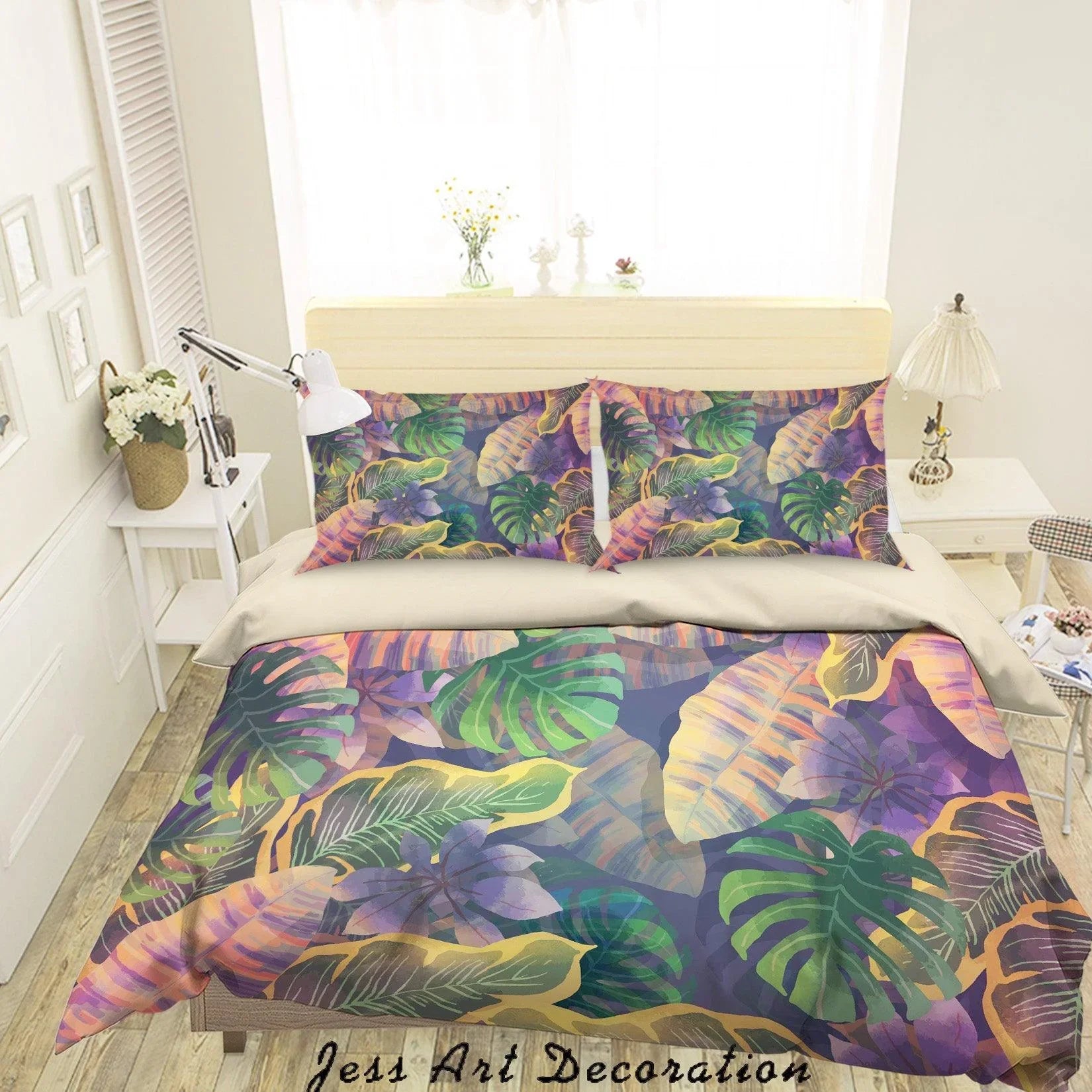 3D Tropical Green Leaves Quilt Cover Set Bedding Set Duvet Cover Pillowcases A030 LQH- Jess Art Decoration