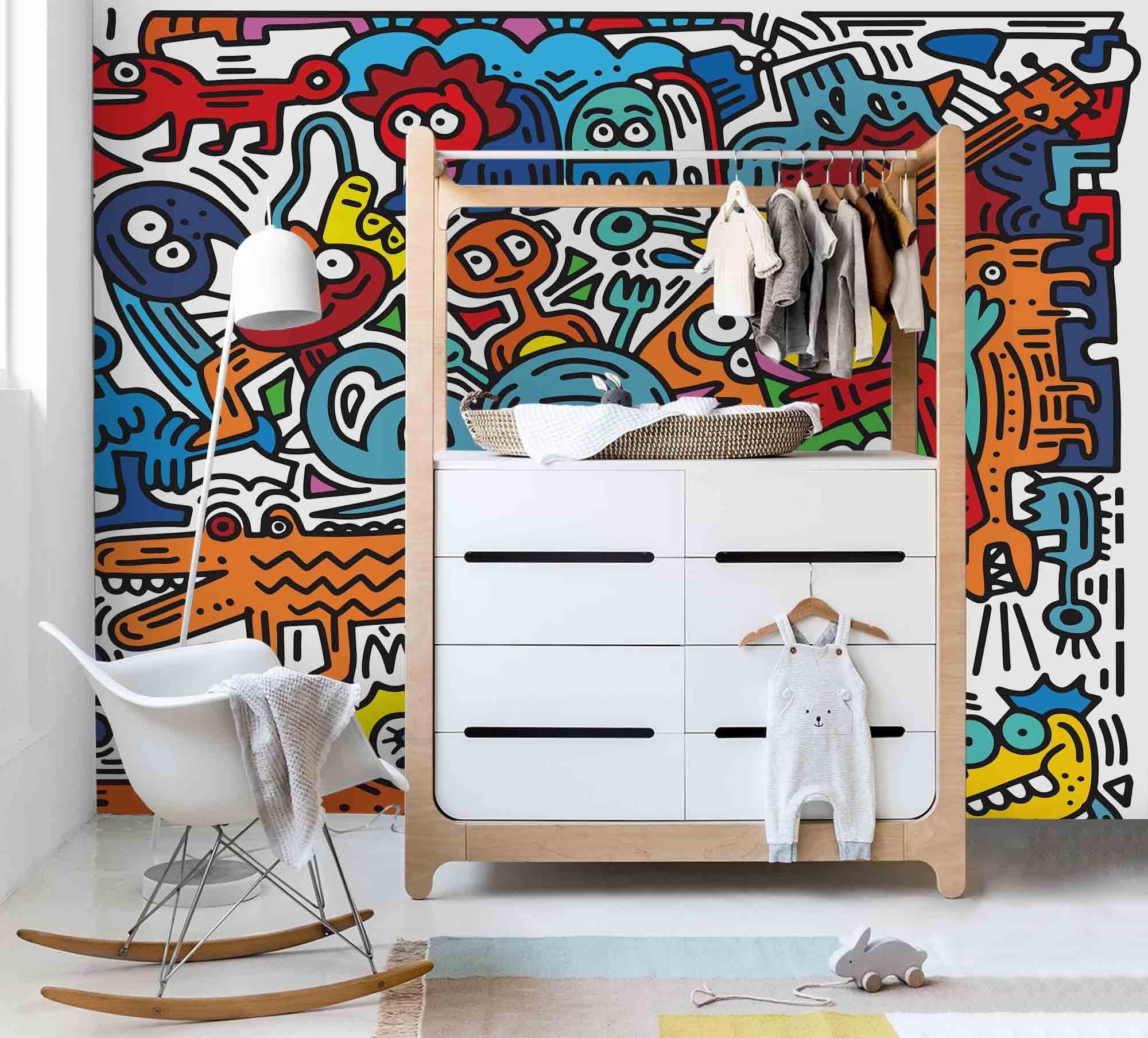 3D Graffiti Cartoon Wall Mural Wallpaper SF34- Jess Art Decoration