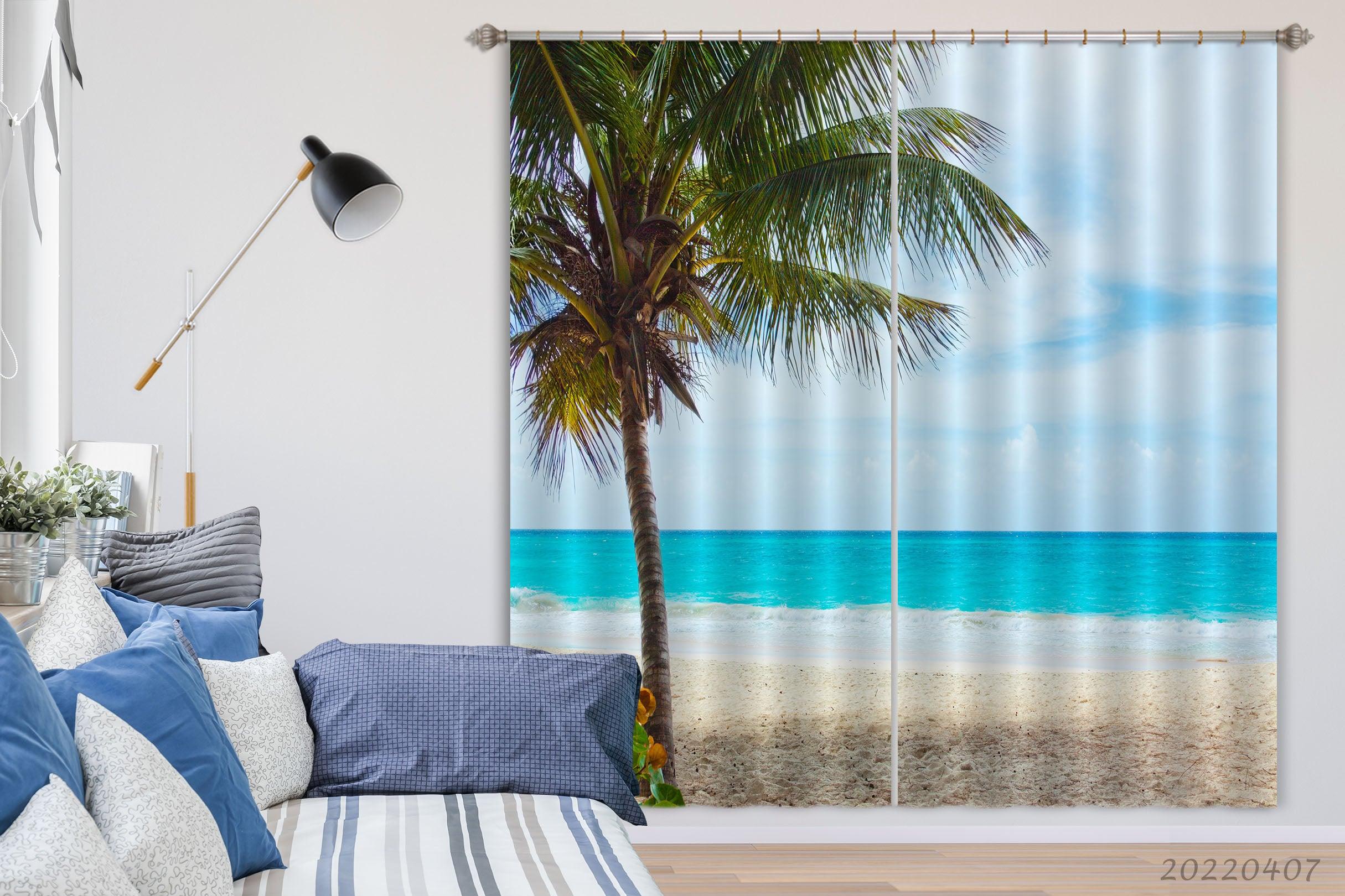 3D Landscape Ocean Beach Skyline Tree Curtains and Drapes GD 3570- Jess Art Decoration
