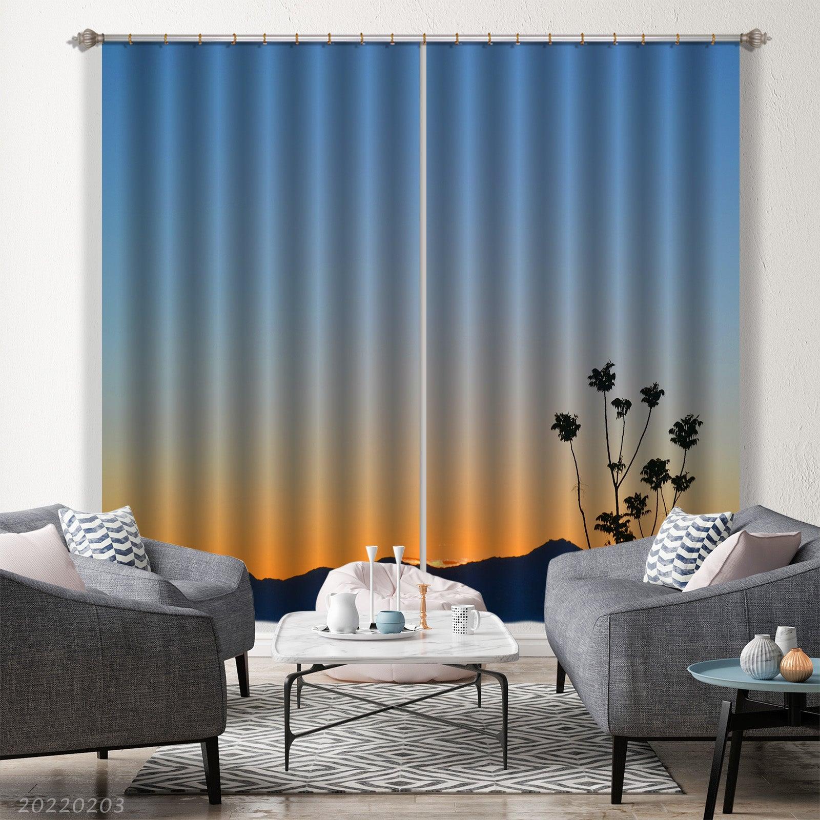 3D Hill Plant Golden Sunrise Scenery Curtains and Drapes GD 1265- Jess Art Decoration