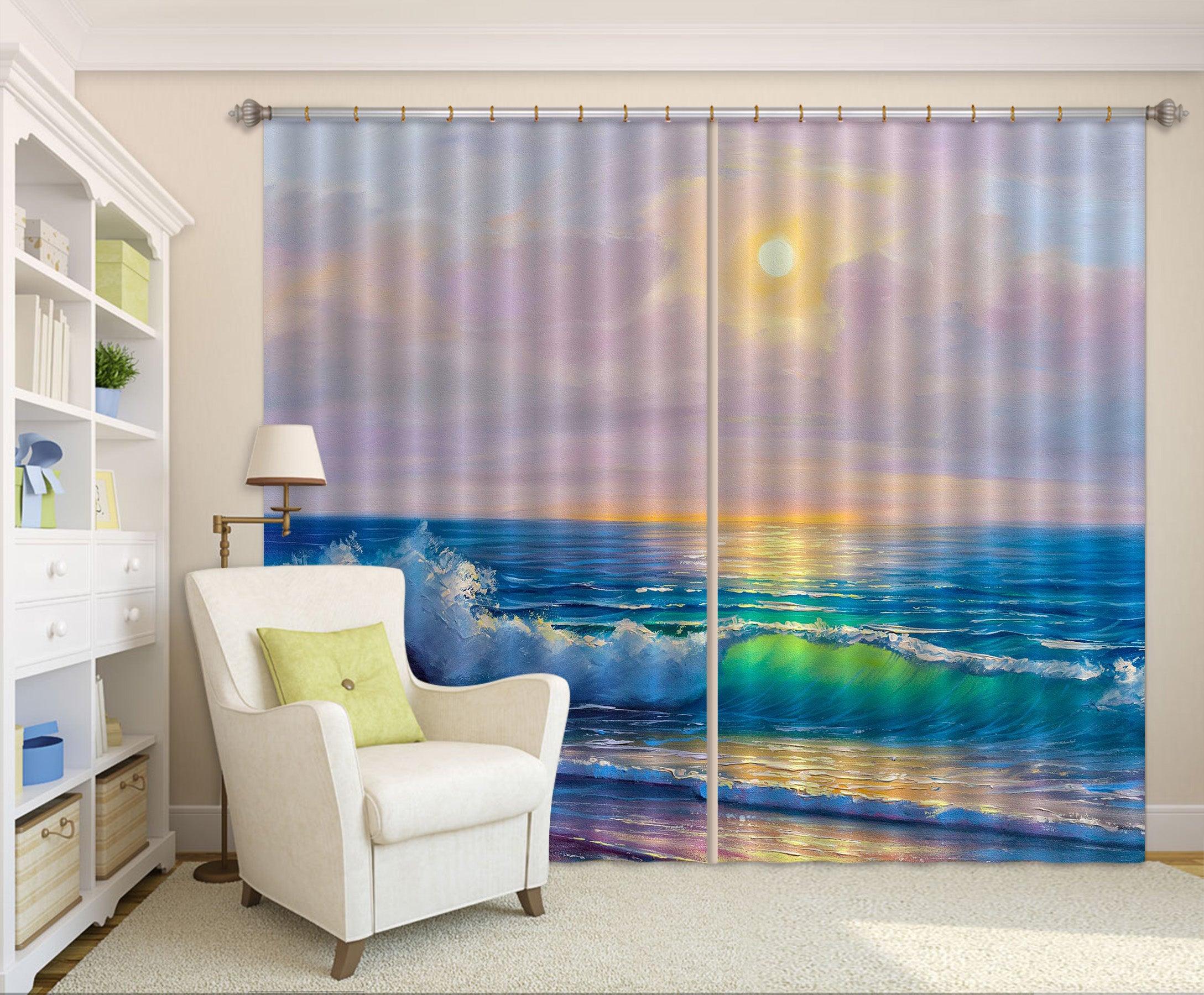 3D Landscape Oil Painting Sea Curtains and Drapes SF129- Jess Art Decoration