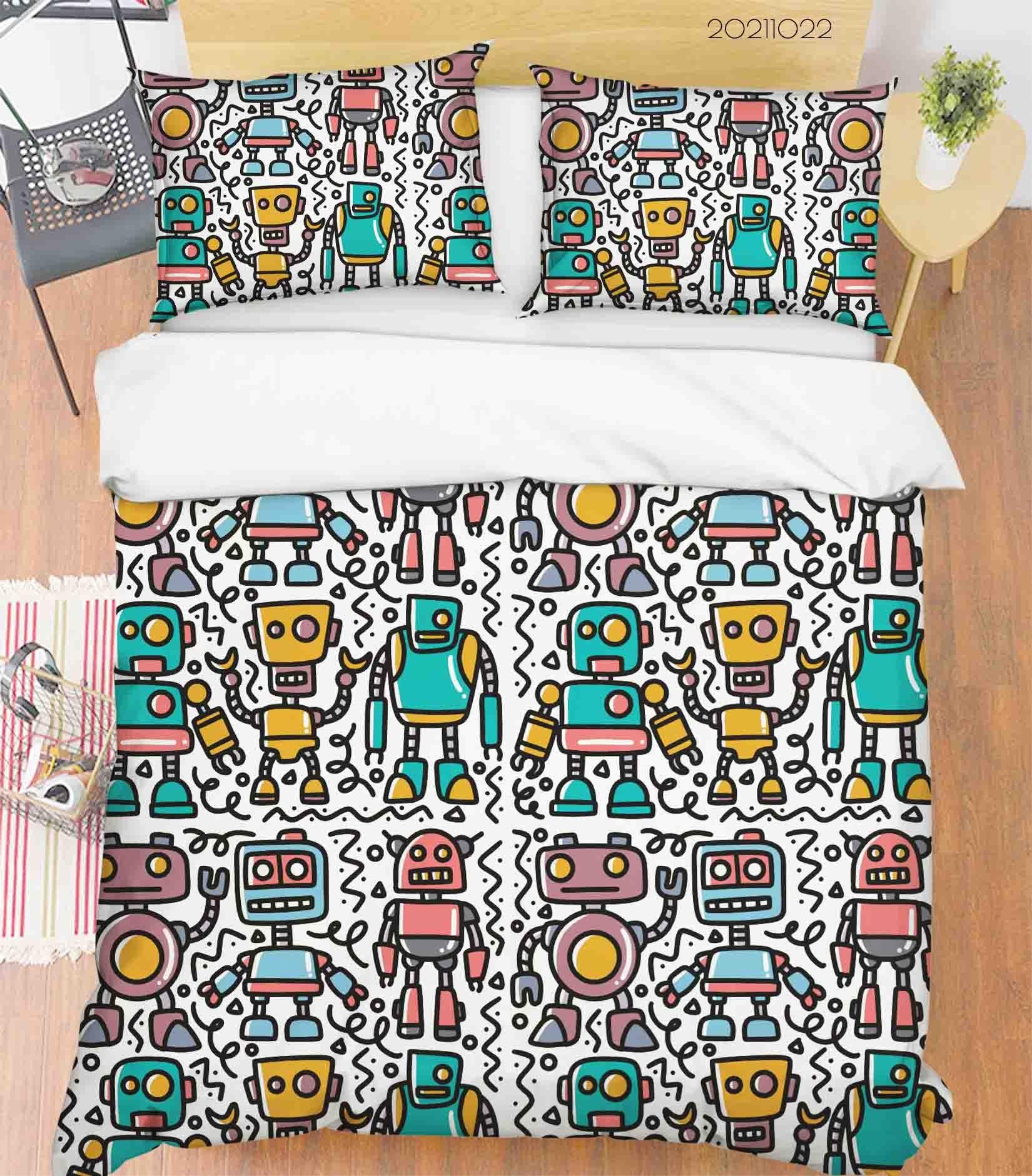 3D Cartoon Robot Doodle Quilt Cover Set Bedding Set Duvet Cover Pillowcases 67- Jess Art Decoration