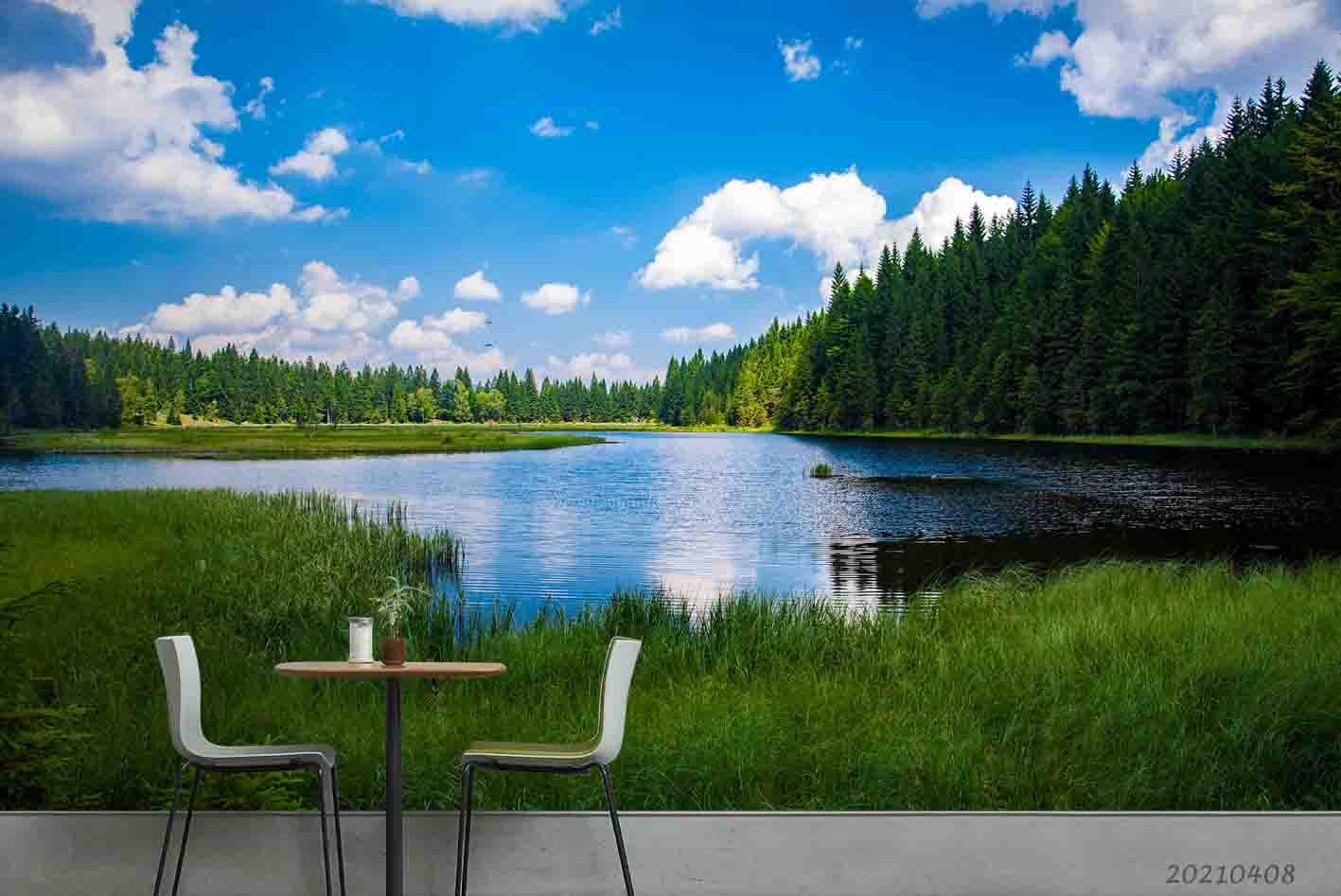 3D Blue Sky Lake Forest Landscape Wall Mural Wallpaper LQH 80- Jess Art Decoration