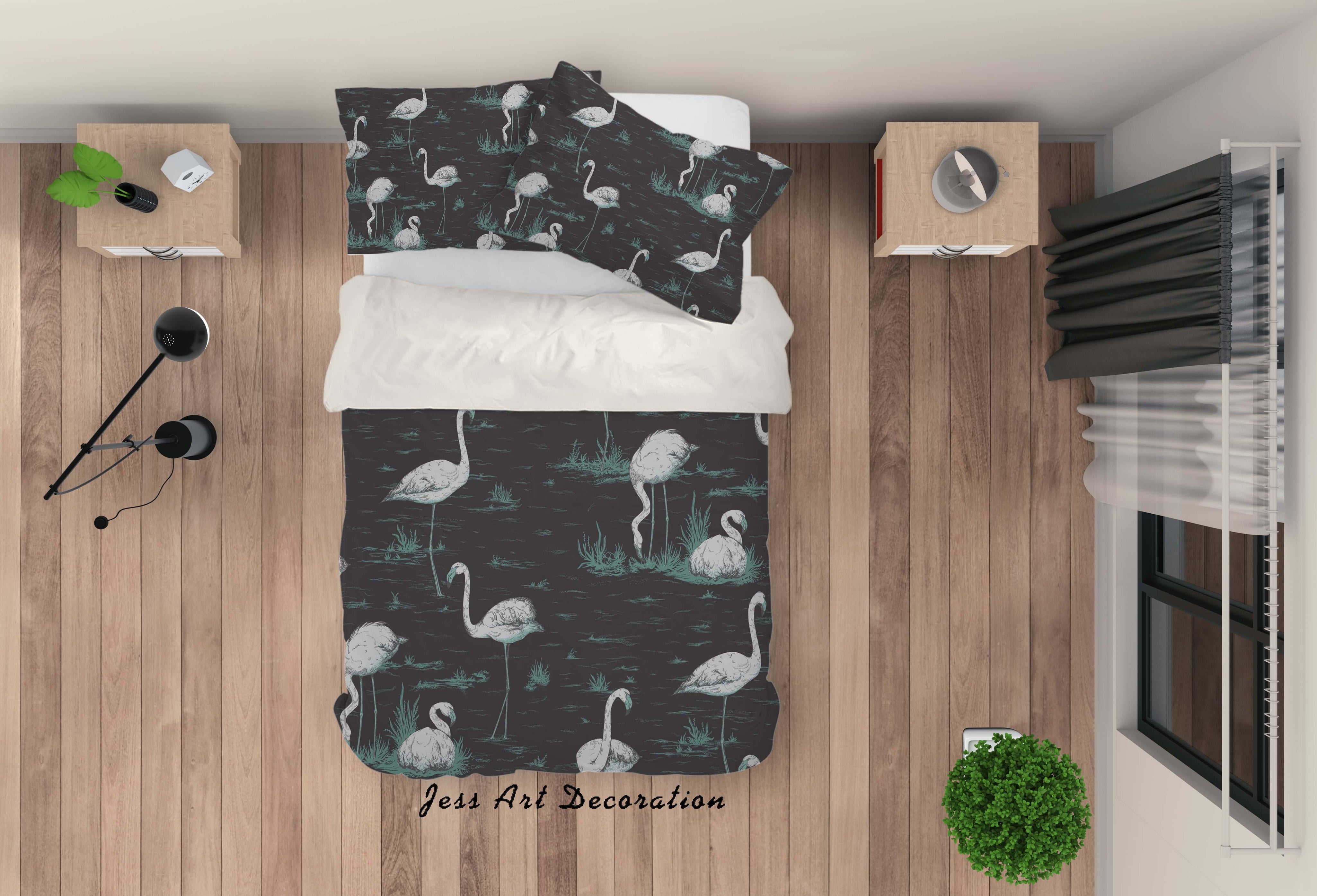 3D White Flamingo Black Quilt Cover Set Bedding Set Pillowcases 32- Jess Art Decoration