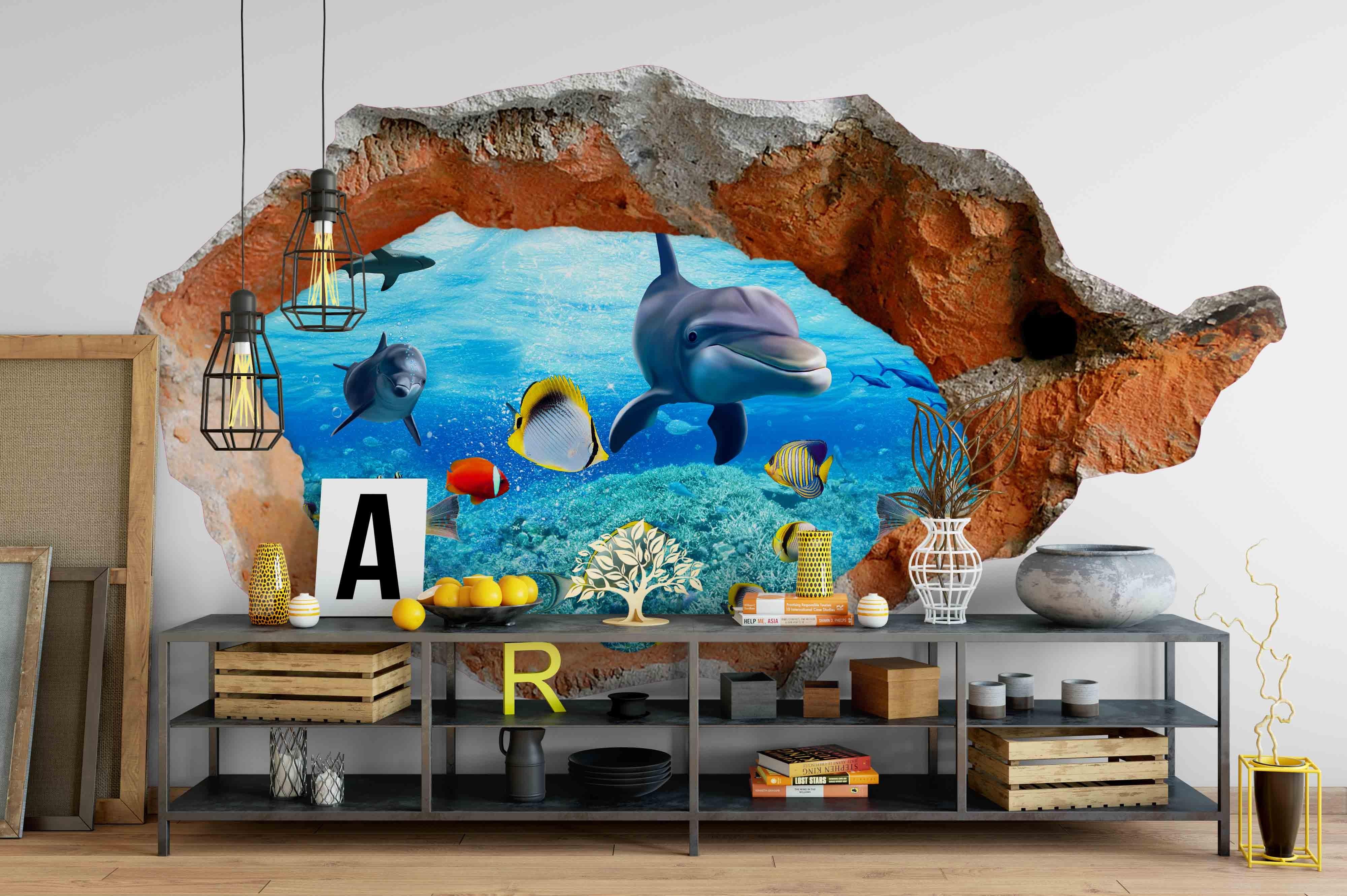 3D Damage Ocean Whale Fish Wall Mural Wallpaper 243- Jess Art Decoration