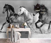 3D Black White Horse Gallop Wall Mural Wallpaper 145- Jess Art Decoration
