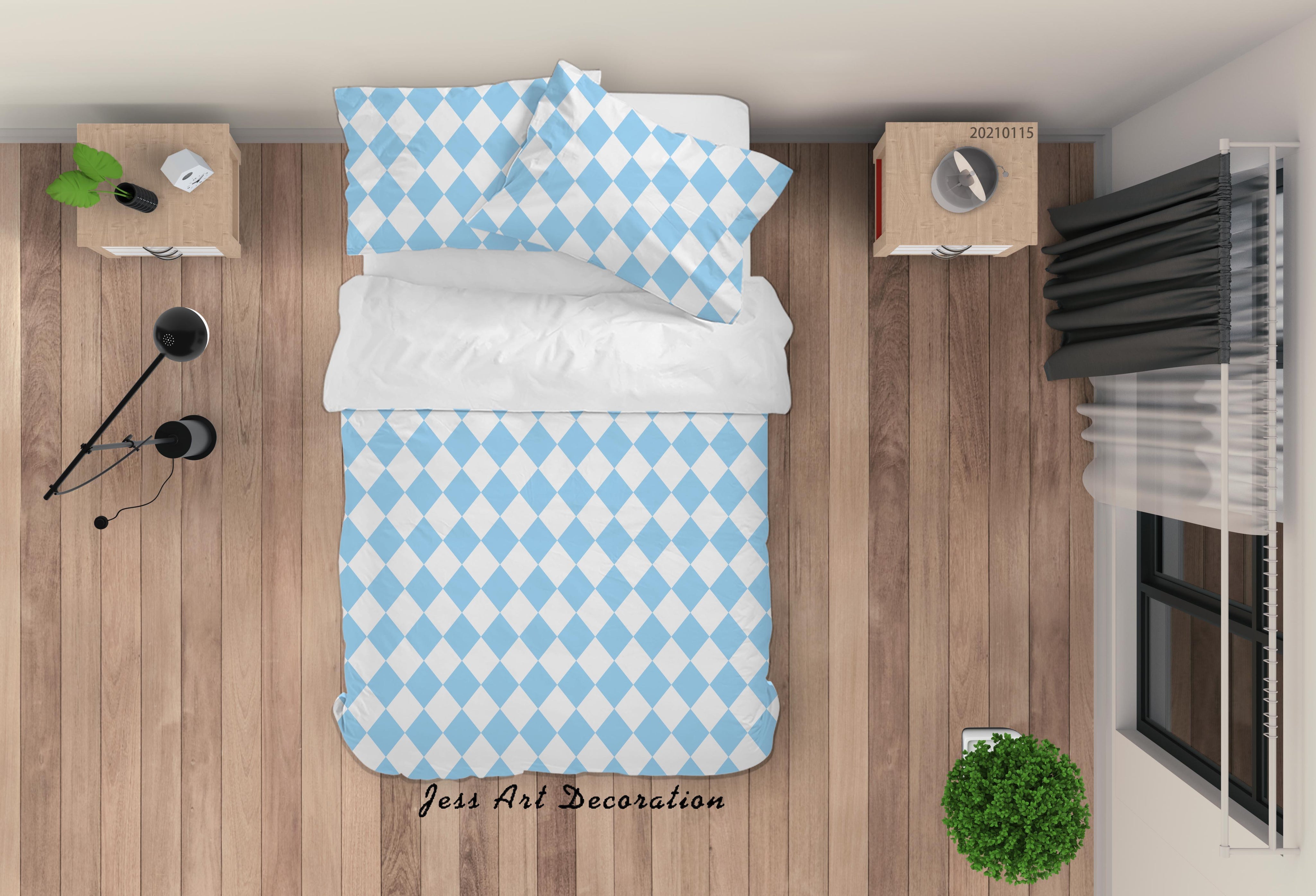 3D Abstract Blue Geometric Pattern Quilt Cover Set Bedding Set Duvet Cover Pillowcases 87- Jess Art Decoration