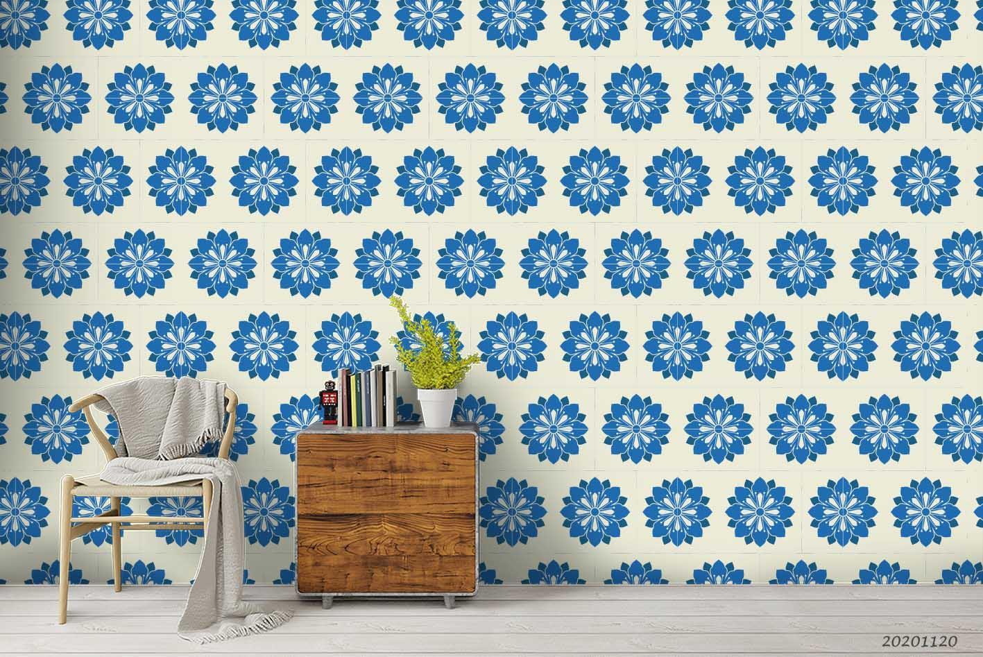 3D Oriental Japanese Style Blue Floral Wall Mural Wallpaper LQH 273- Jess Art Decoration