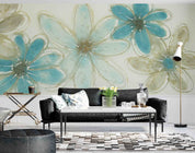 3D Teal Floral Watercolor Wall Mural Wallpaper GD 2667- Jess Art Decoration