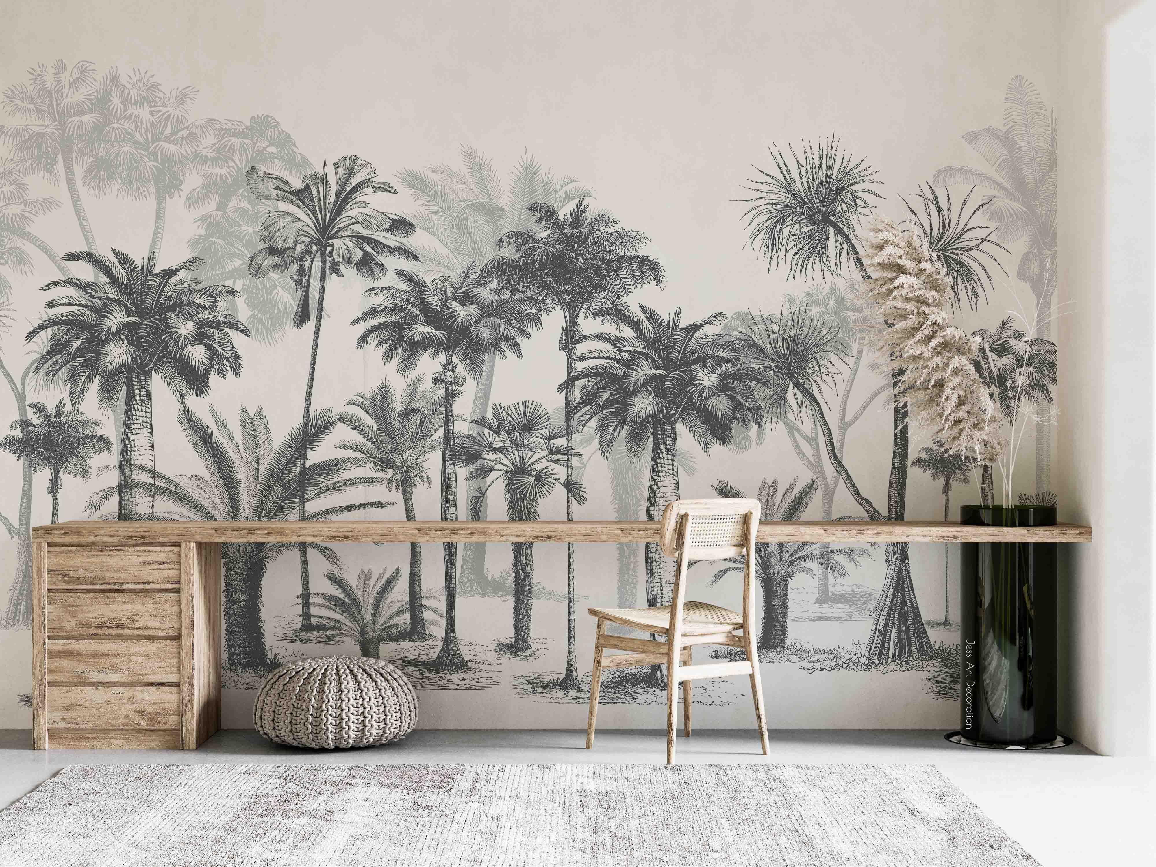 3D Grey Coconut Tree Forest Wall Mural Wallpaper GD 2753- Jess Art Decoration