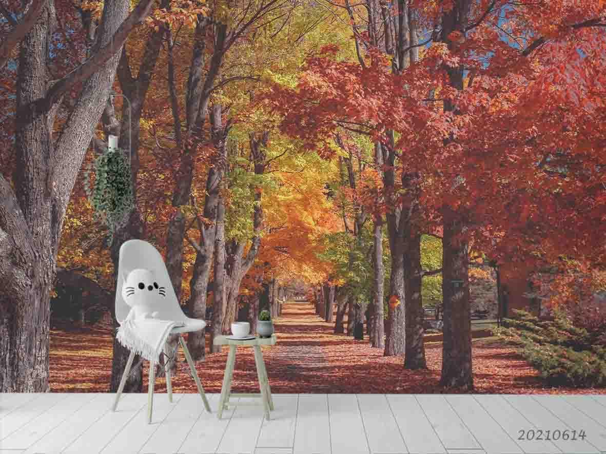 3D Red Maple Woods Rural Park Wall Mural Wallpaper SWW2335- Jess Art Decoration