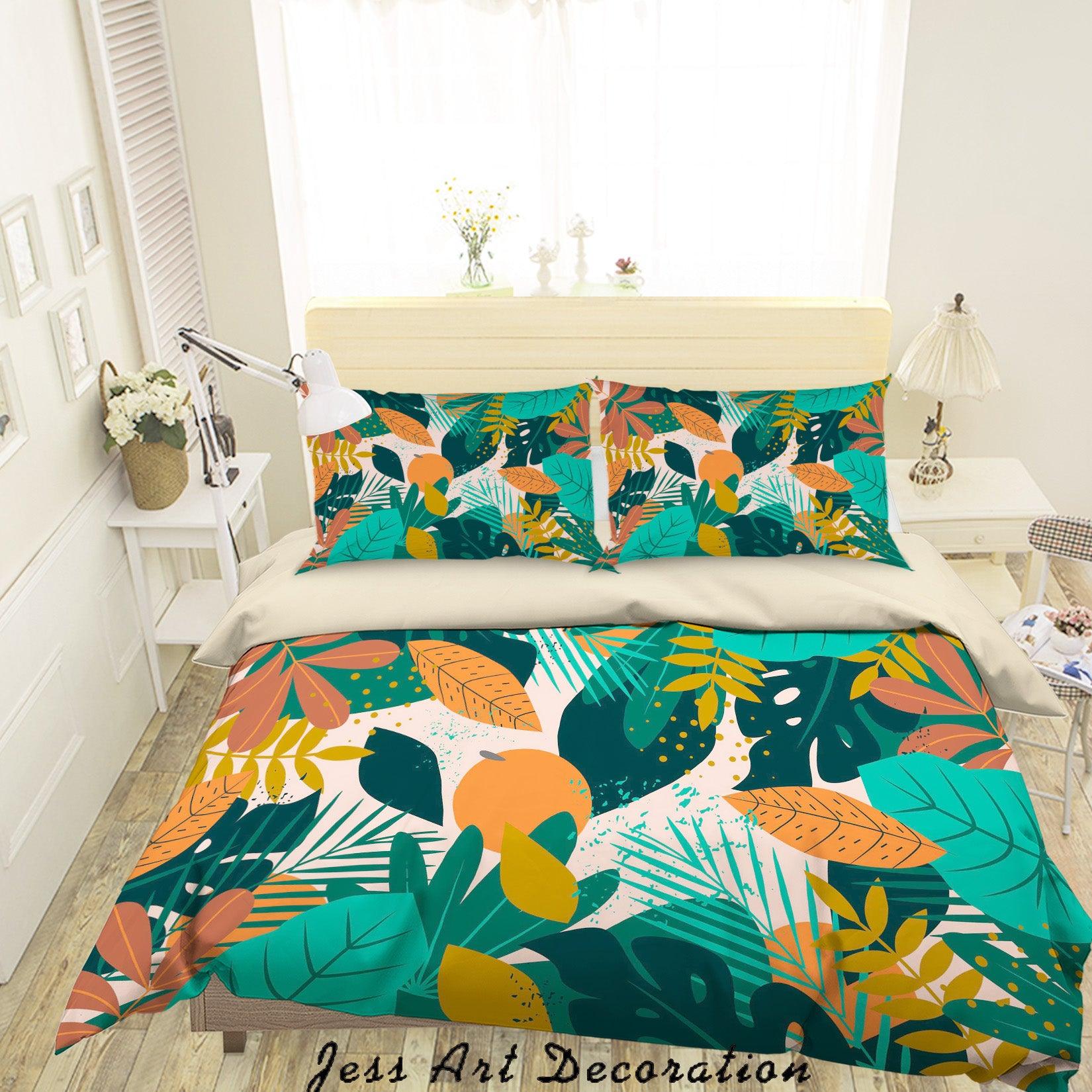 3D Abstract Green Leaf Quilt Cover Set Bedding Set Duvet Cover Pillowcases A039 LQH- Jess Art Decoration