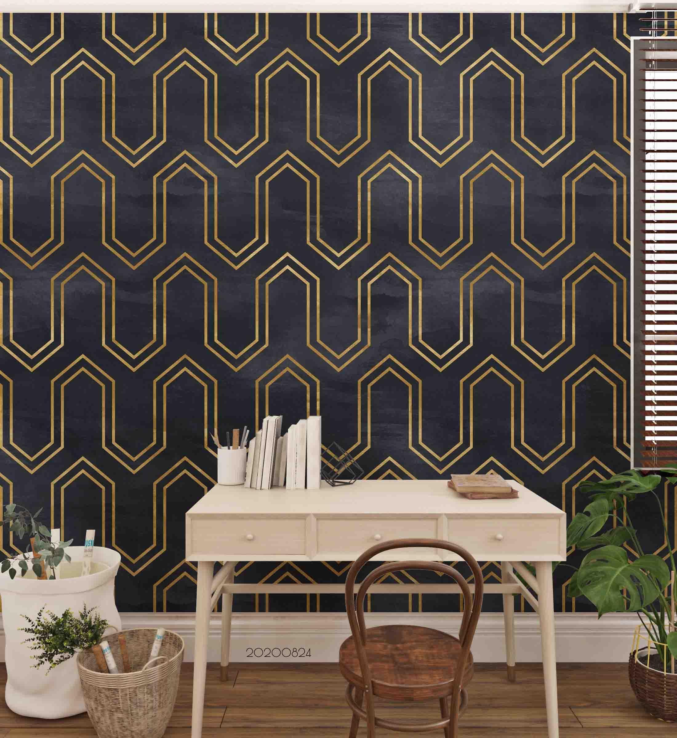 3D Abstract Gold Line Geometric Art Decoration Wall Mural Wallpaper 24 LQH- Jess Art Decoration