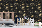 3D Golden Space Sun Moon Wall Mural Wallpaper LQH 464- Jess Art Decoration