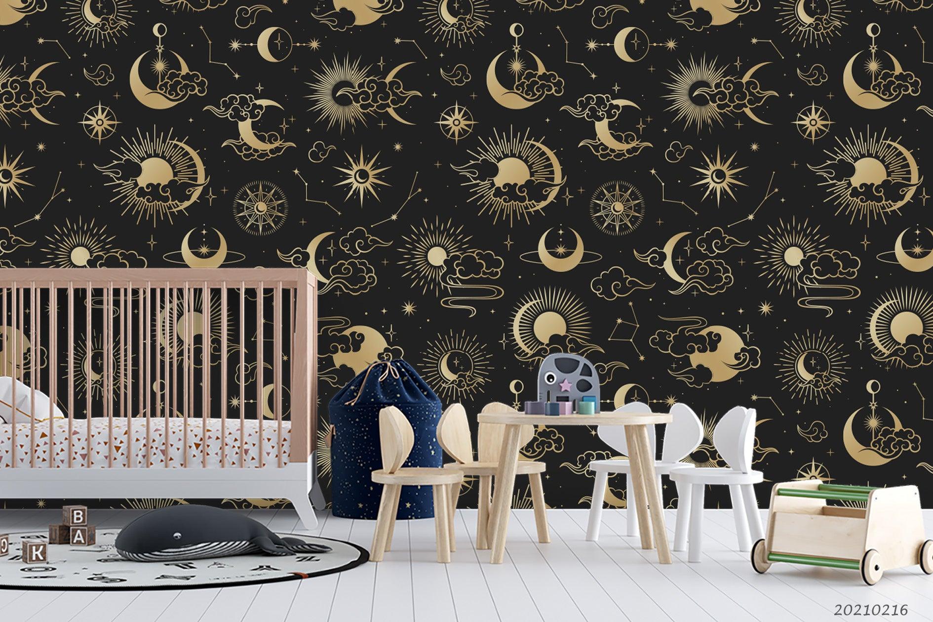 3D Golden Space Sun Moon Wall Mural Wallpaper LQH 464- Jess Art Decoration