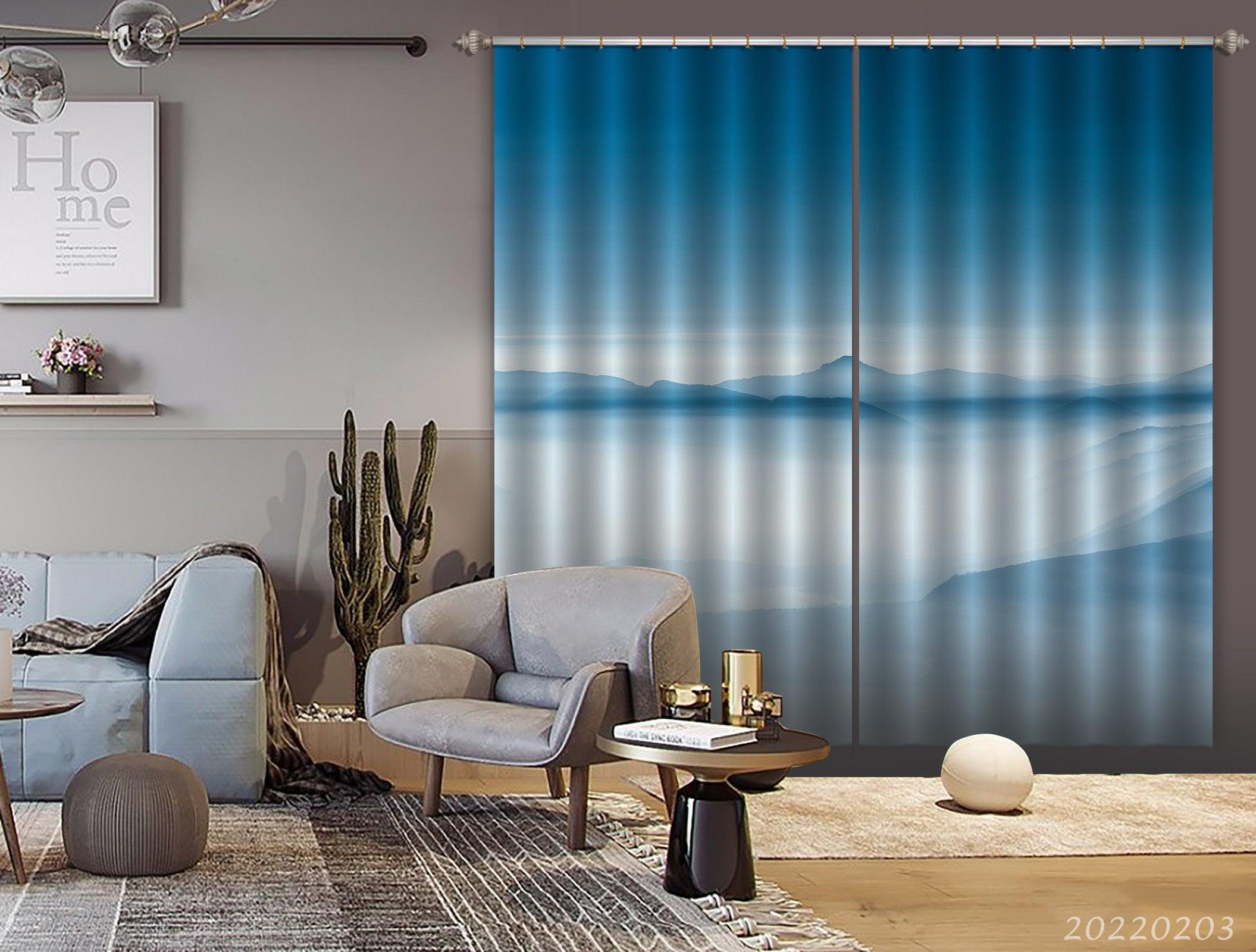 3D Abstract Blue Mountains Misty Curtains and Drapes GD 1257- Jess Art Decoration