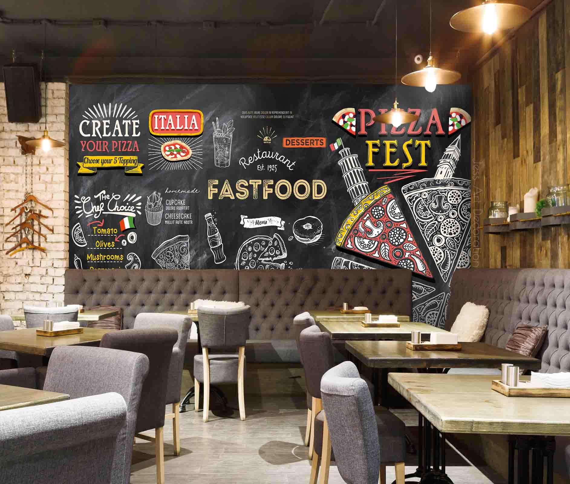 3D Fast Food Pizza Alphabet Soda Wall Mural Wallpaper GD 2641- Jess Art Decoration