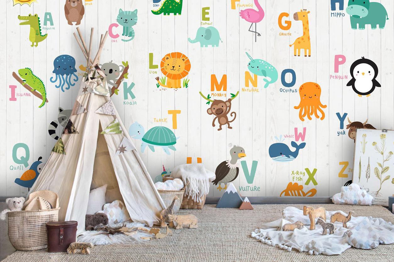 3D animals colorful letters wall mural wallpaper 06- Jess Art Decoration