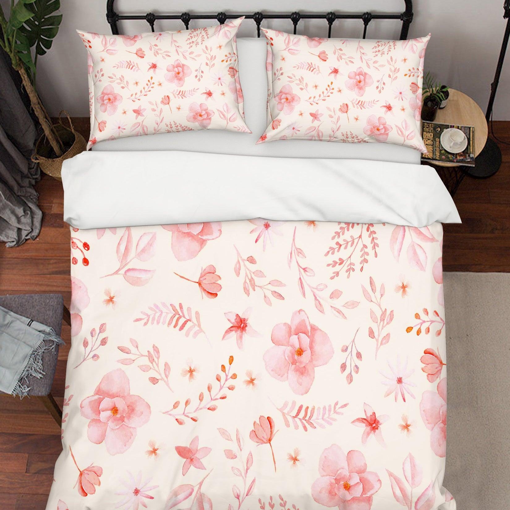 3D Watercolor Pink Floral Quilt Cover Set Bedding Set Pillowcases 26- Jess Art Decoration