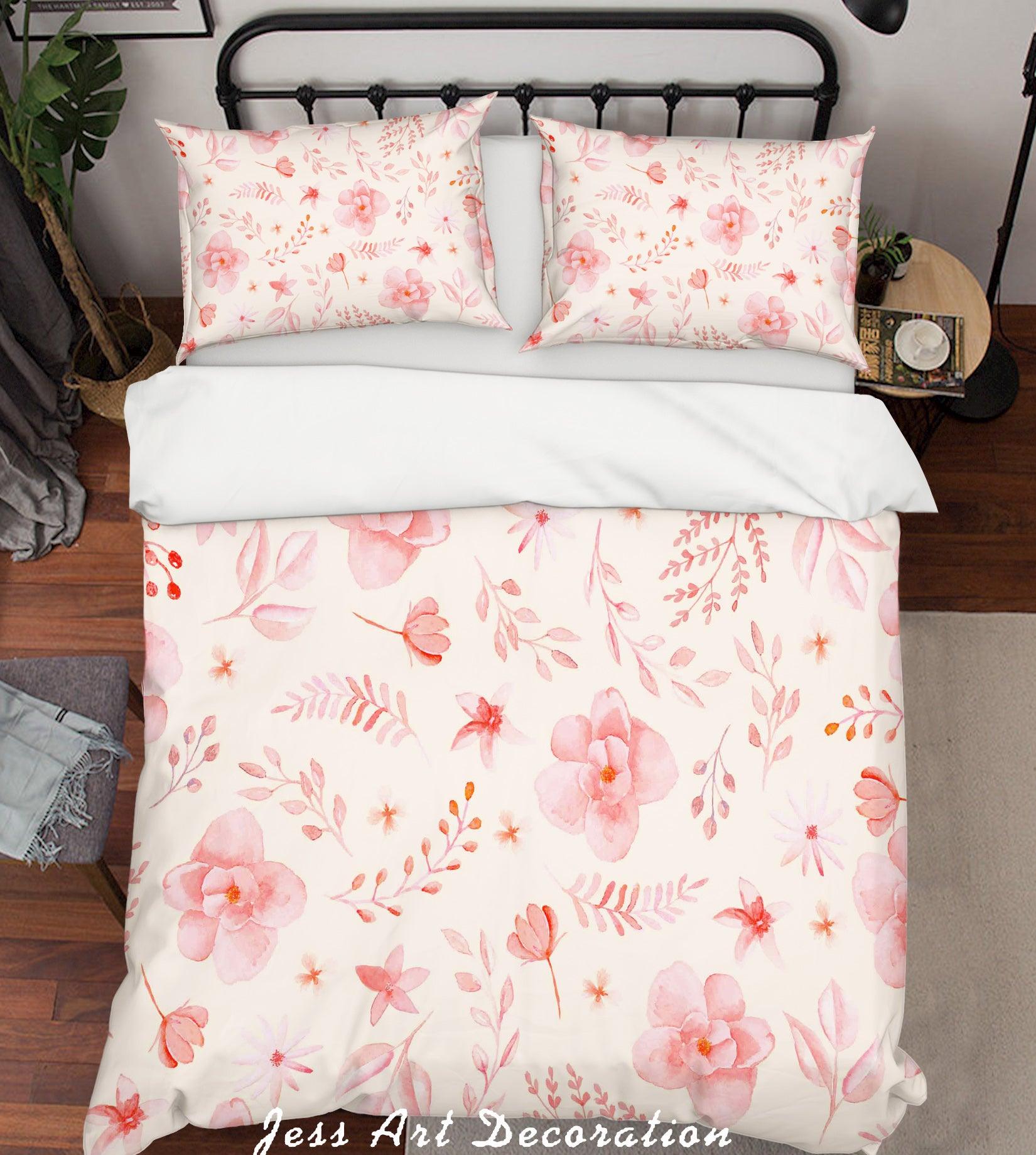 3D Watercolor Pink Floral Quilt Cover Set Bedding Set Pillowcases 26- Jess Art Decoration